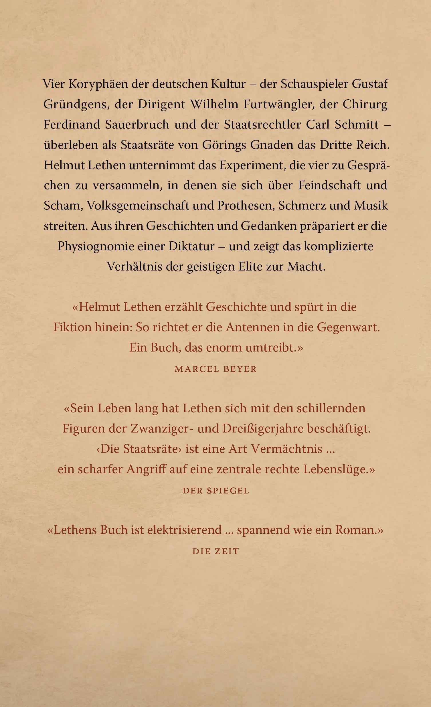 Buchrückseite von 'Die Staatsräte' mit Klappentext - Gebundene Ausgabe