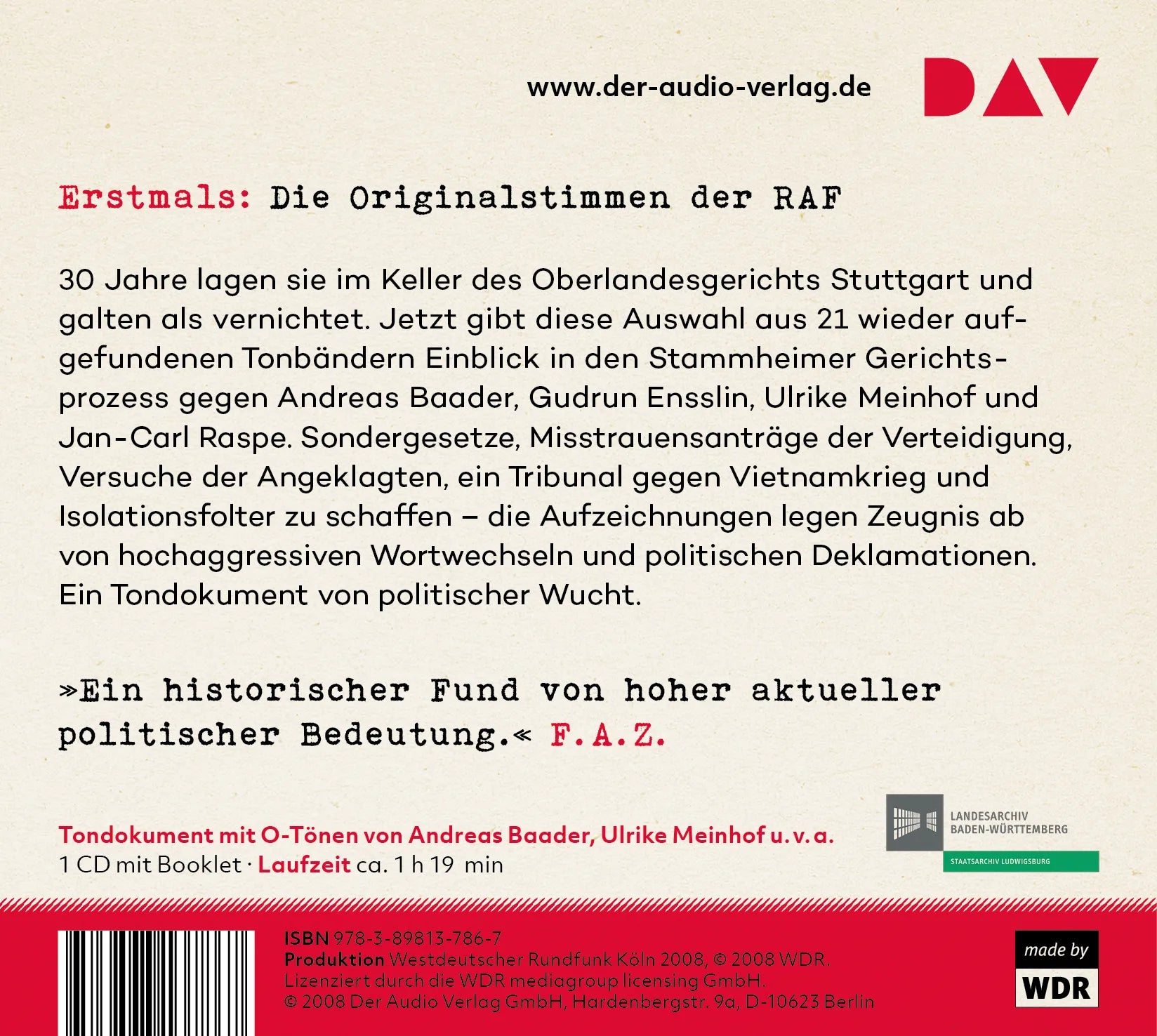 Buchrückseite von 'Die Stammheim-Bänder' mit Klappentext - Hörbuch (CD)