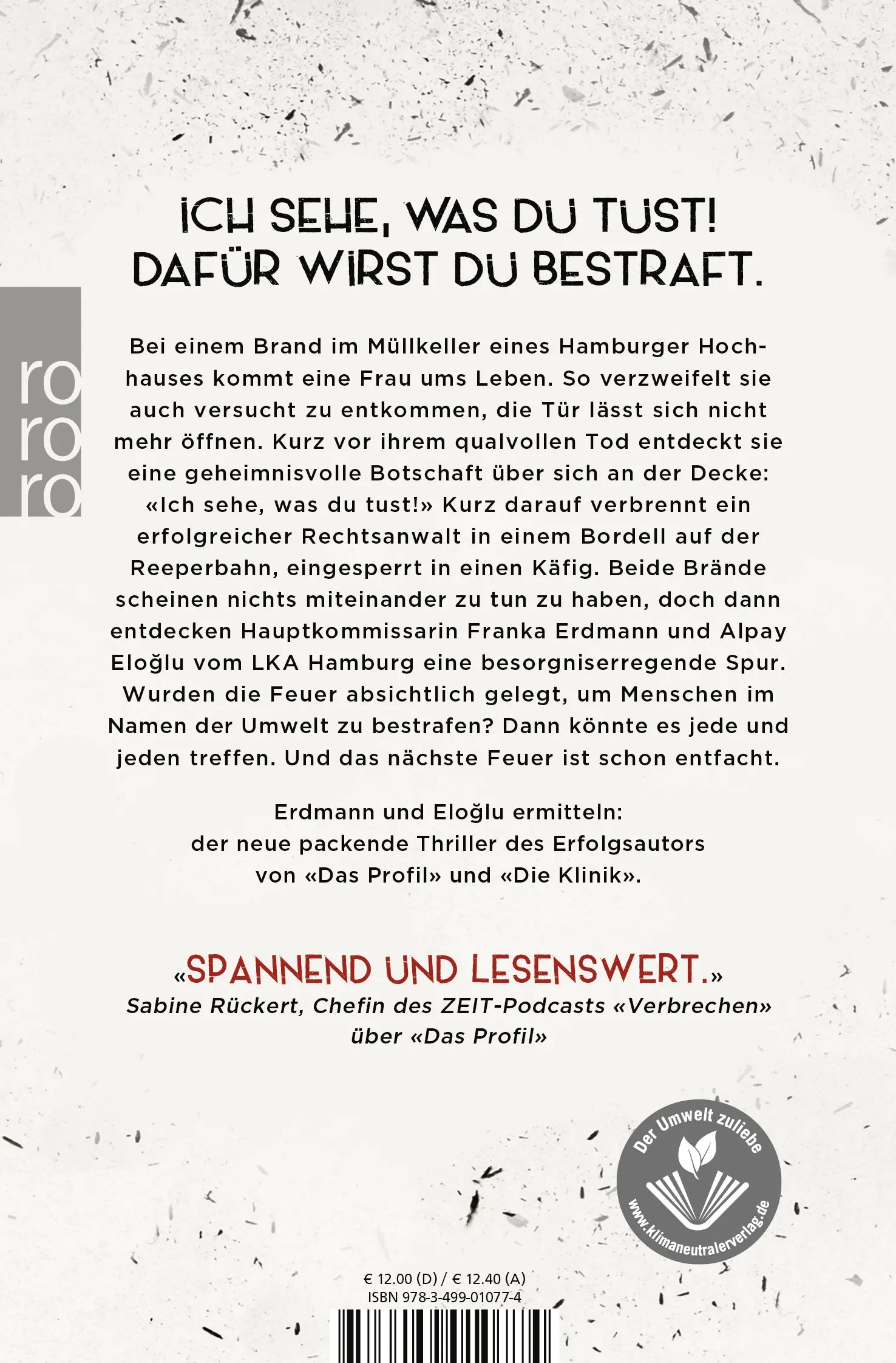 Buchrückseite von 'Die Strafe' mit Klappentext - Taschenbuch