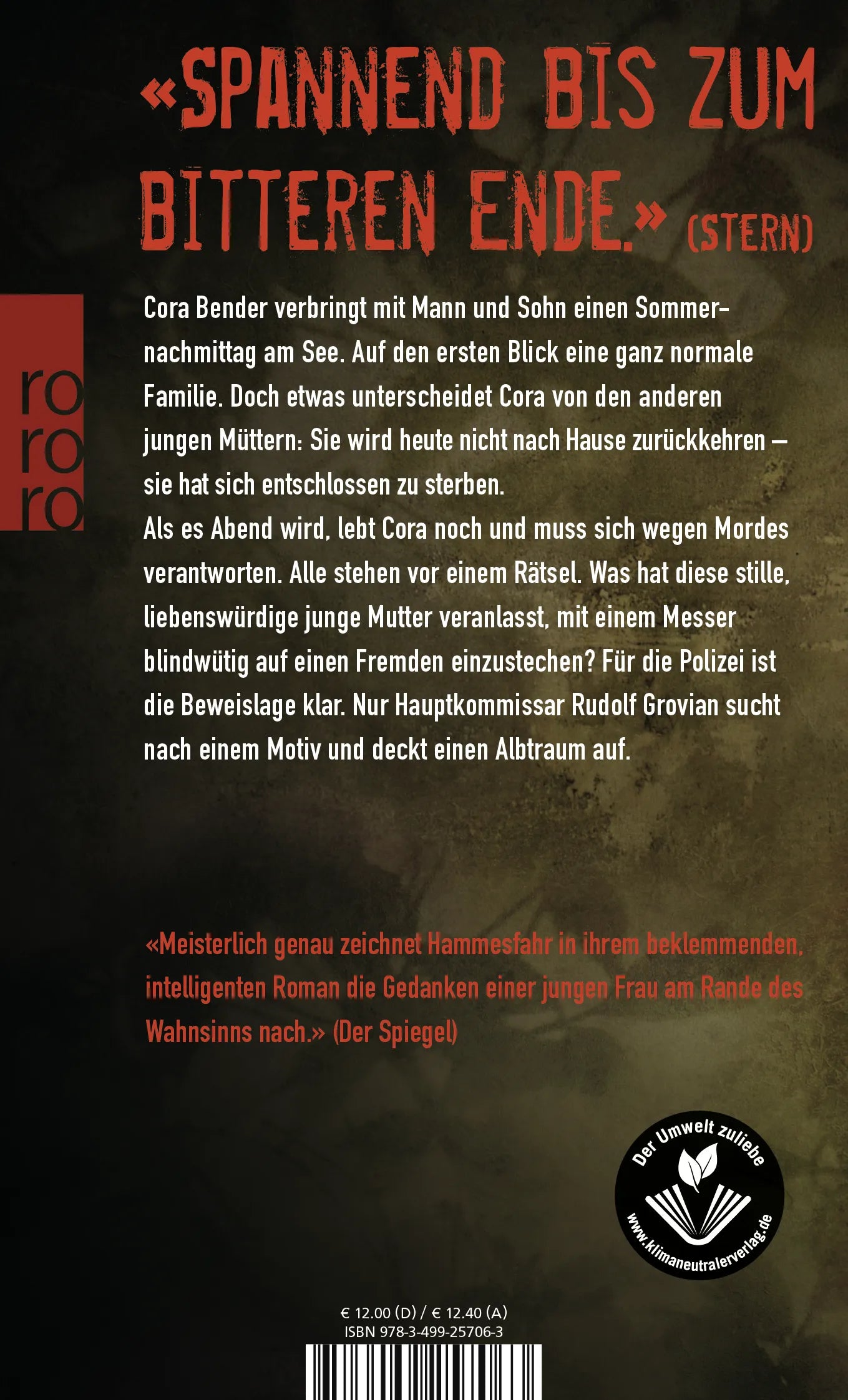 Buchrückseite von 'Die Sünderin' mit Klappentext - Taschenbuch