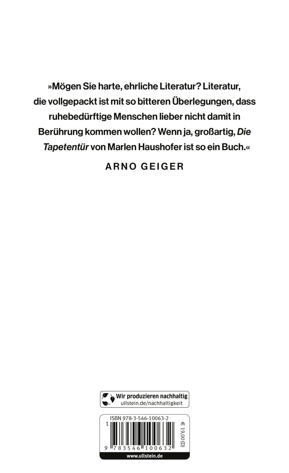 Buchrückseite von 'Die Tapetentür' mit Klappentext - Gebundene Ausgabe