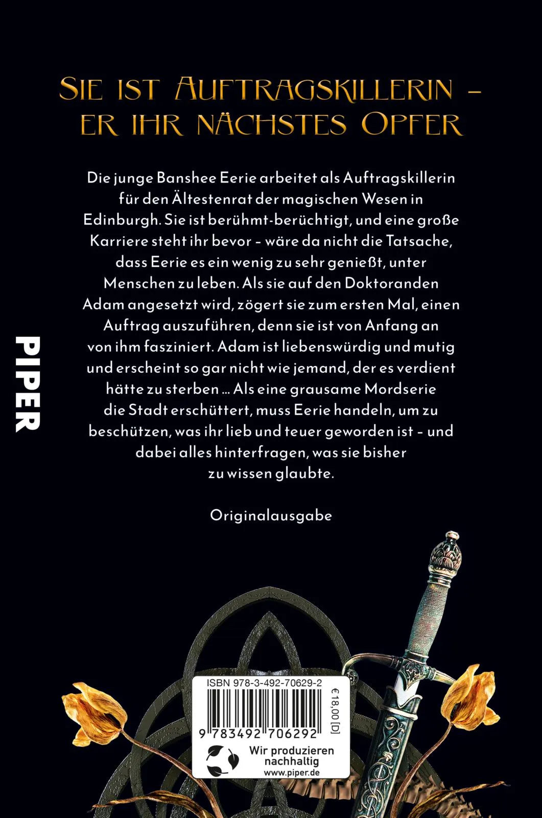 Buchrückseite von 'Die Todesbotin' mit Klappentext - Paperback