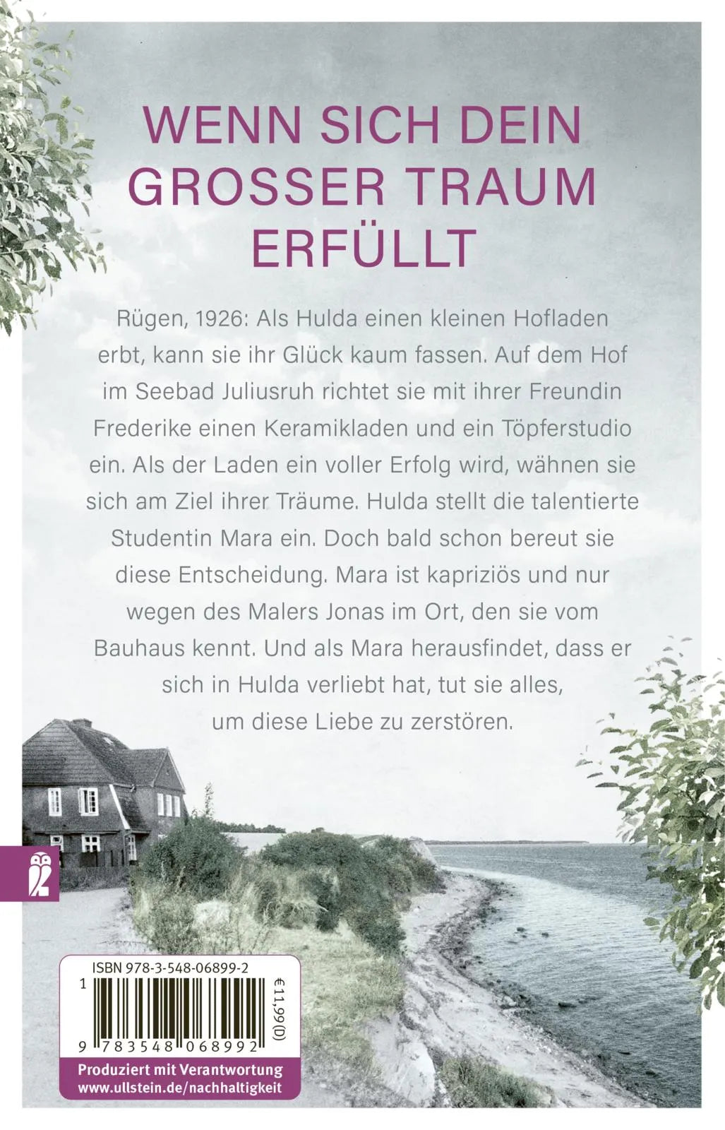 Buchrückseite von 'Die Töpferei am Meer' mit Klappentext - Taschenbuch