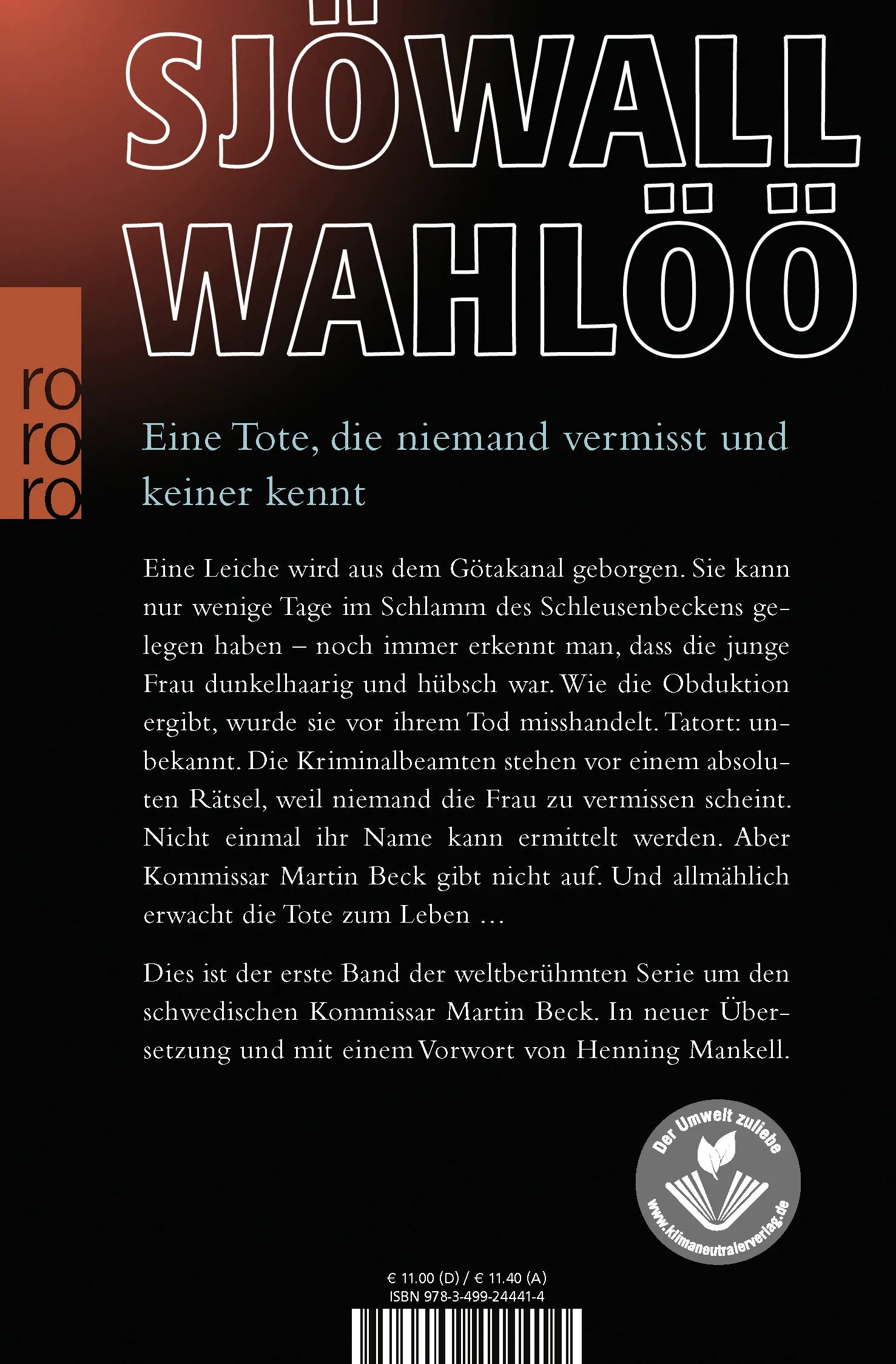 Buchrückseite von 'Die Tote im Götakanal: Ein Kommissar-Beck-Roman' mit Klappentext - Taschenbuch