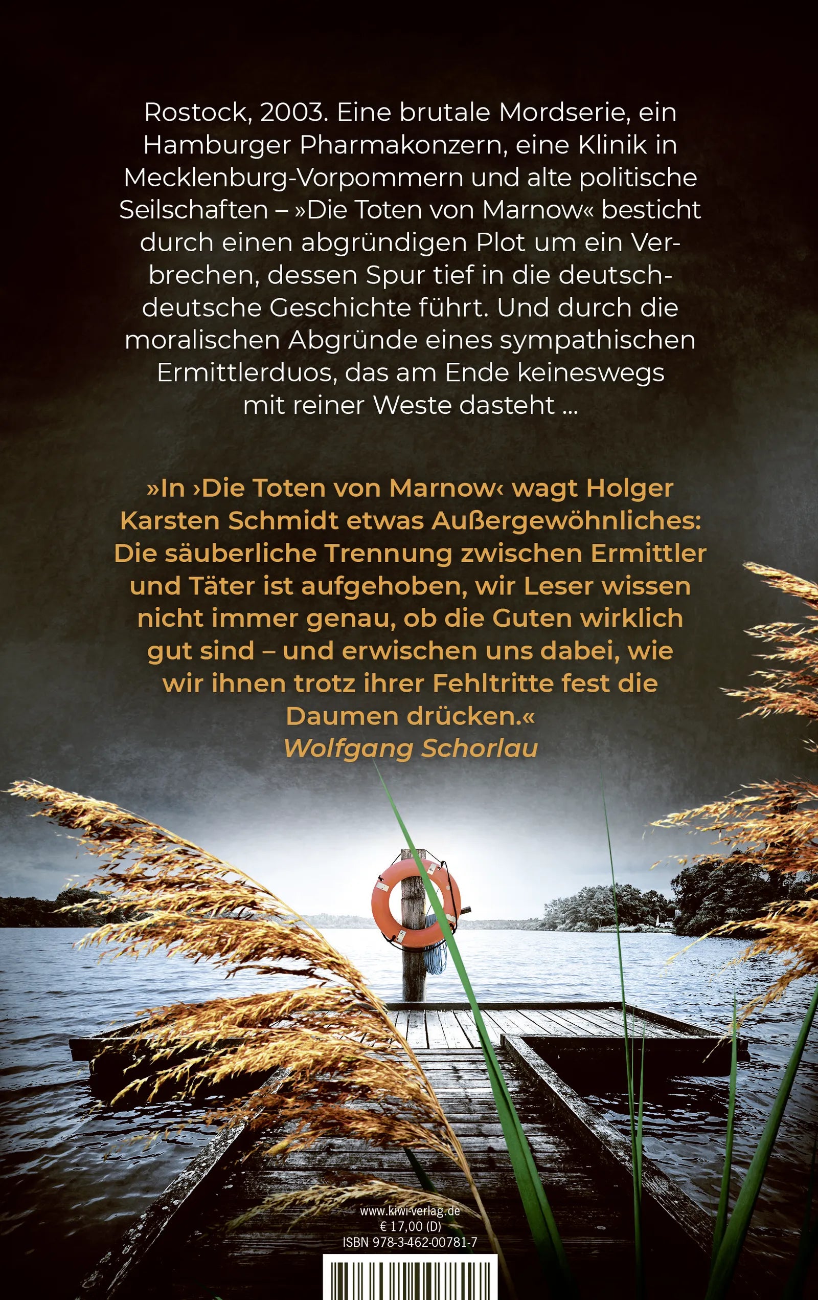 Buchrückseite von 'Die Toten von Marnow' mit Klappentext - Paperback
