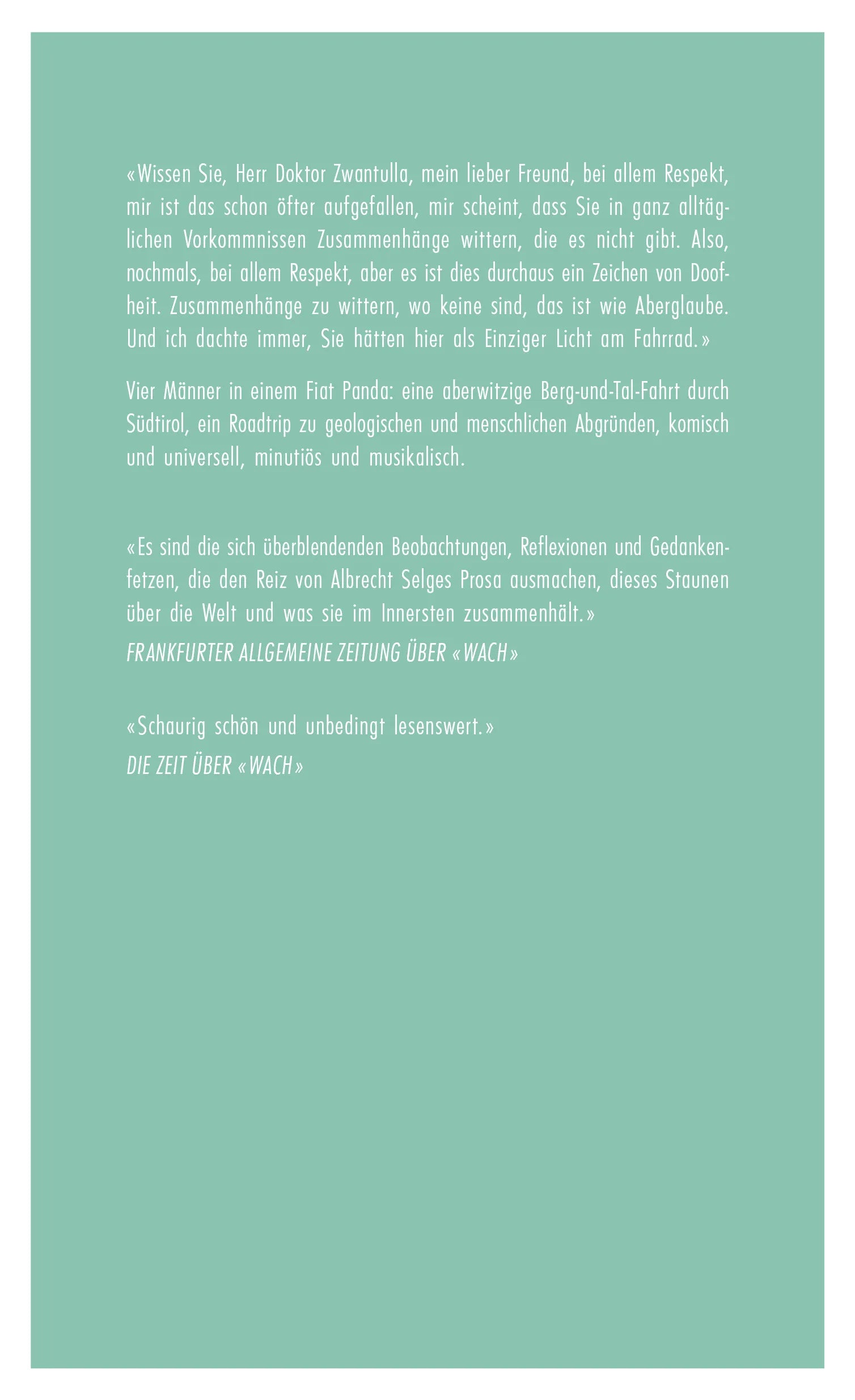 Buchrückseite von 'Die trunkene Fahrt' mit Klappentext - Gebundene Ausgabe