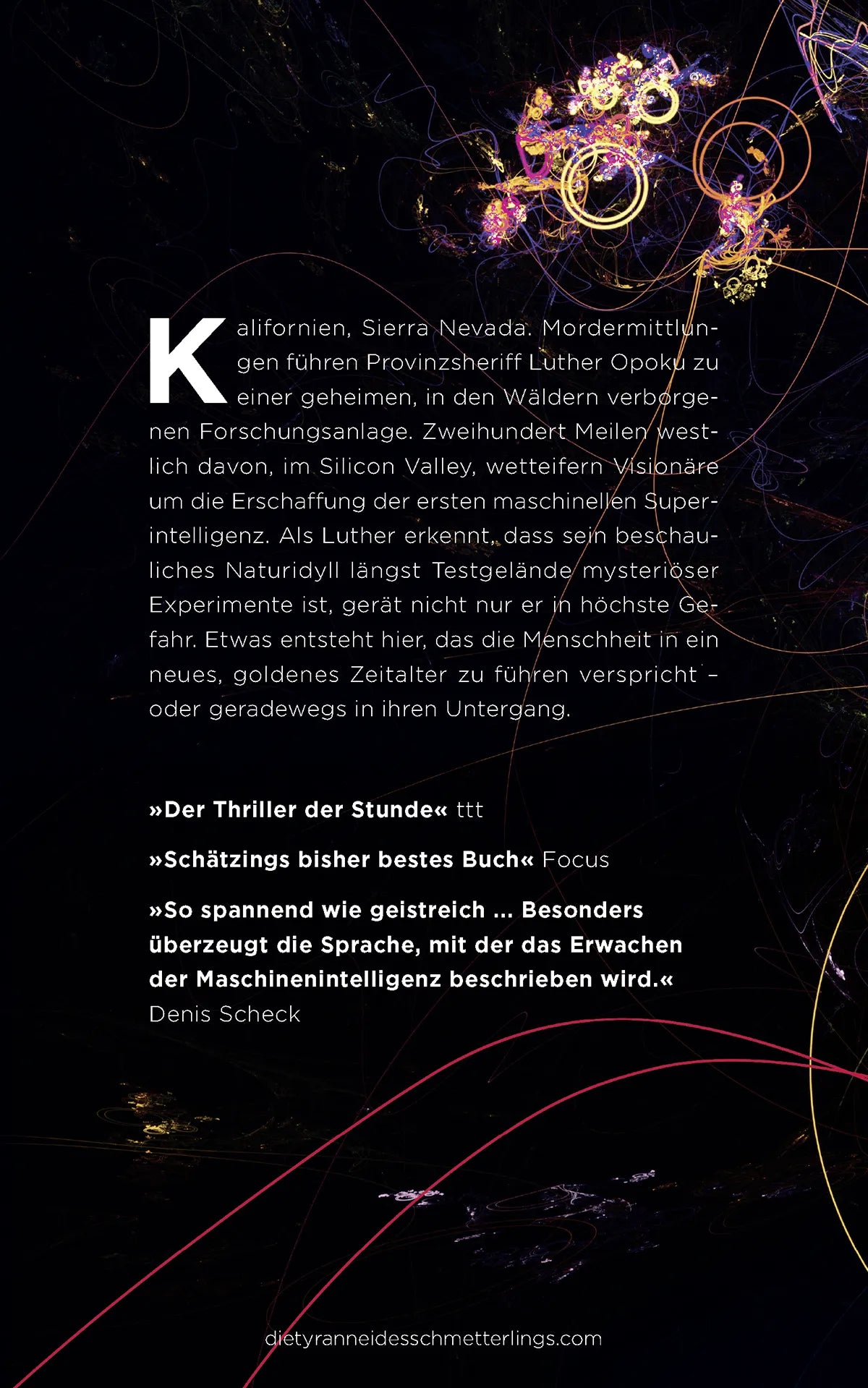 Buchrückseite von 'Die Tyrannei des Schmetterlings' mit Klappentext - Gebundene Ausgabe