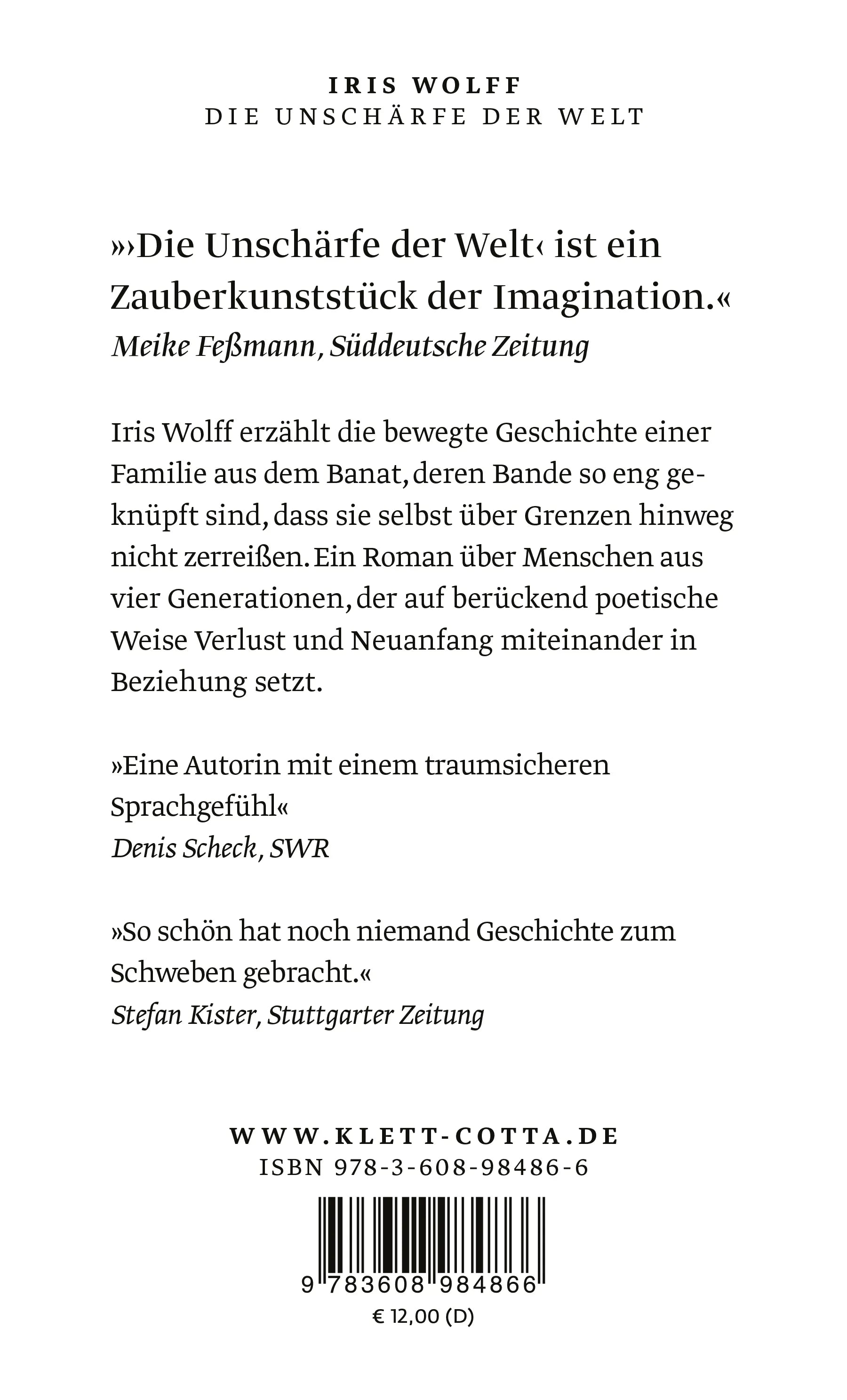 Buchrückseite von 'Die Unschärfe der Welt' mit Klappentext - Taschenbuch