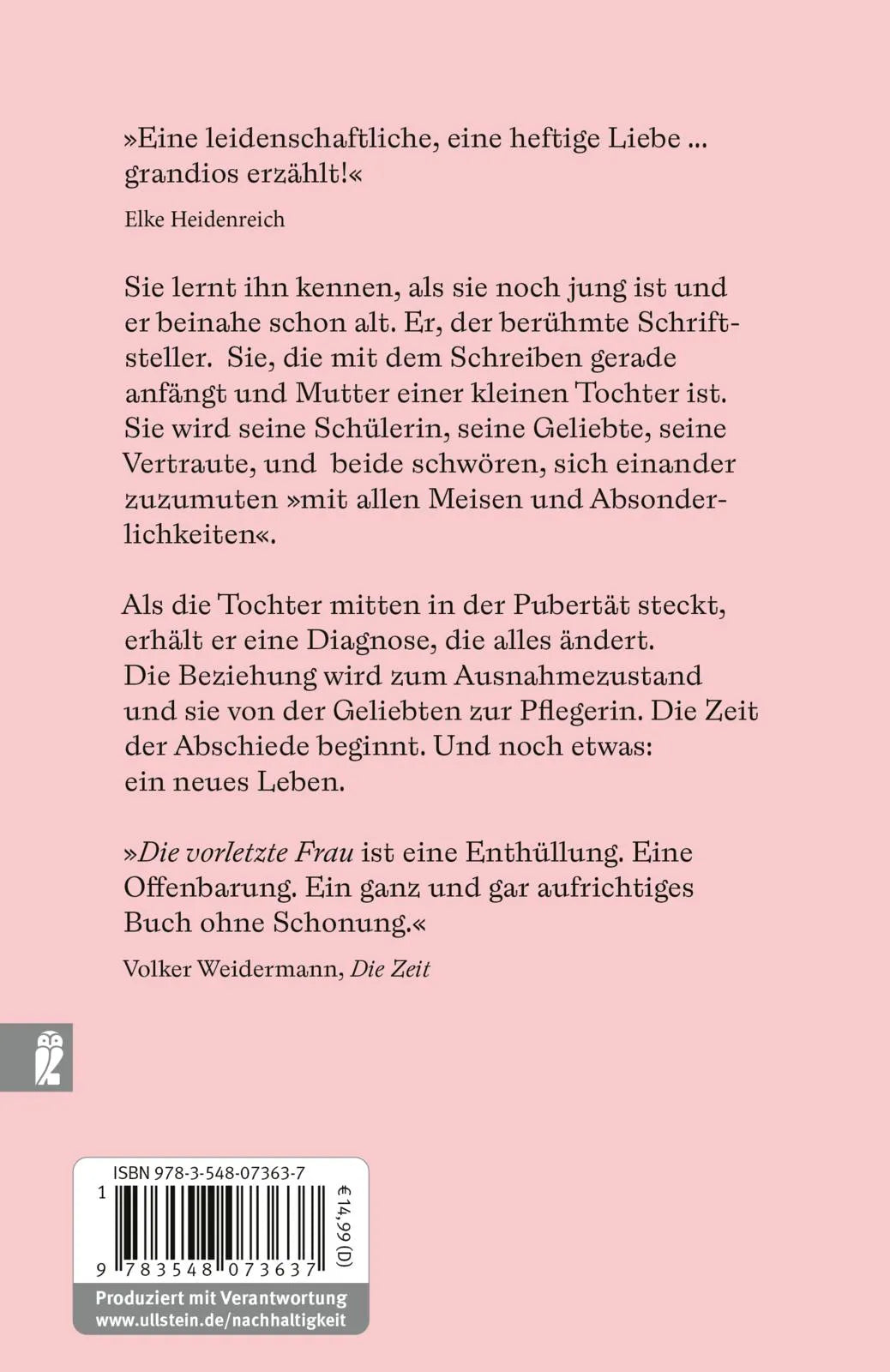 Buchrückseite von 'Die vorletzte Frau' mit Klappentext - Taschenbuch
