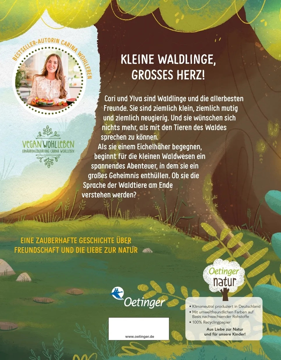 Buchrückseite von 'Die Waldlinge und die geheime Sprache der Tiere' mit Klappentext - Gebundene Ausgabe
