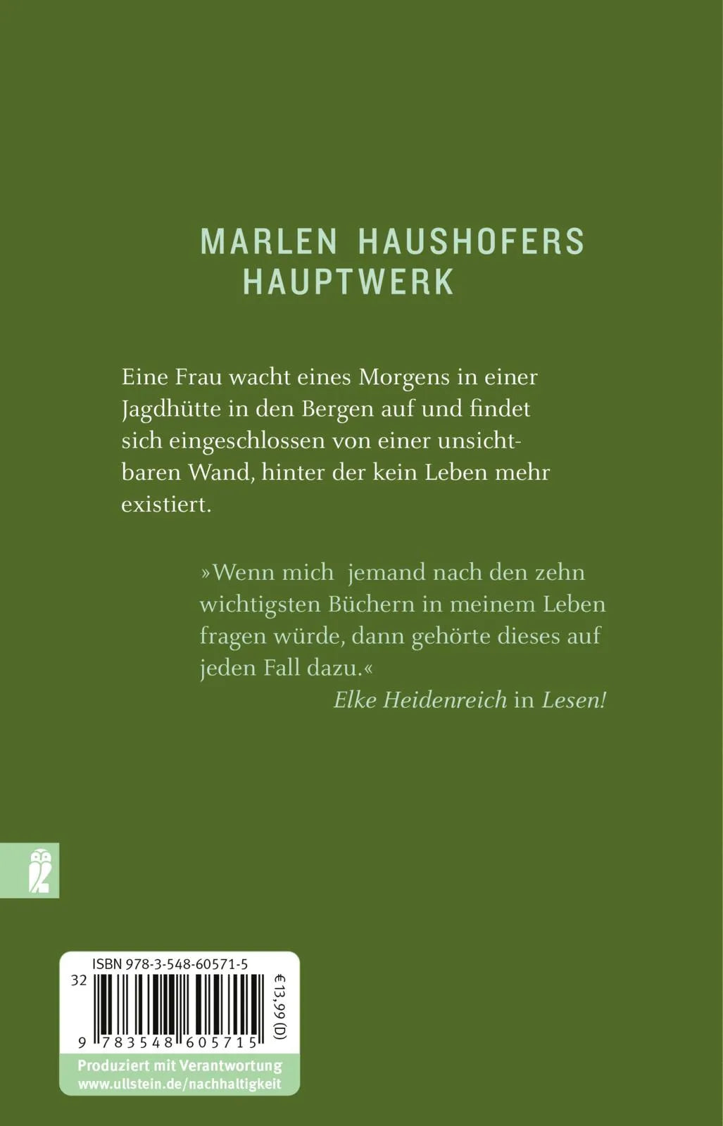 Buchrückseite von 'Die Wand' mit Klappentext - Taschenbuch