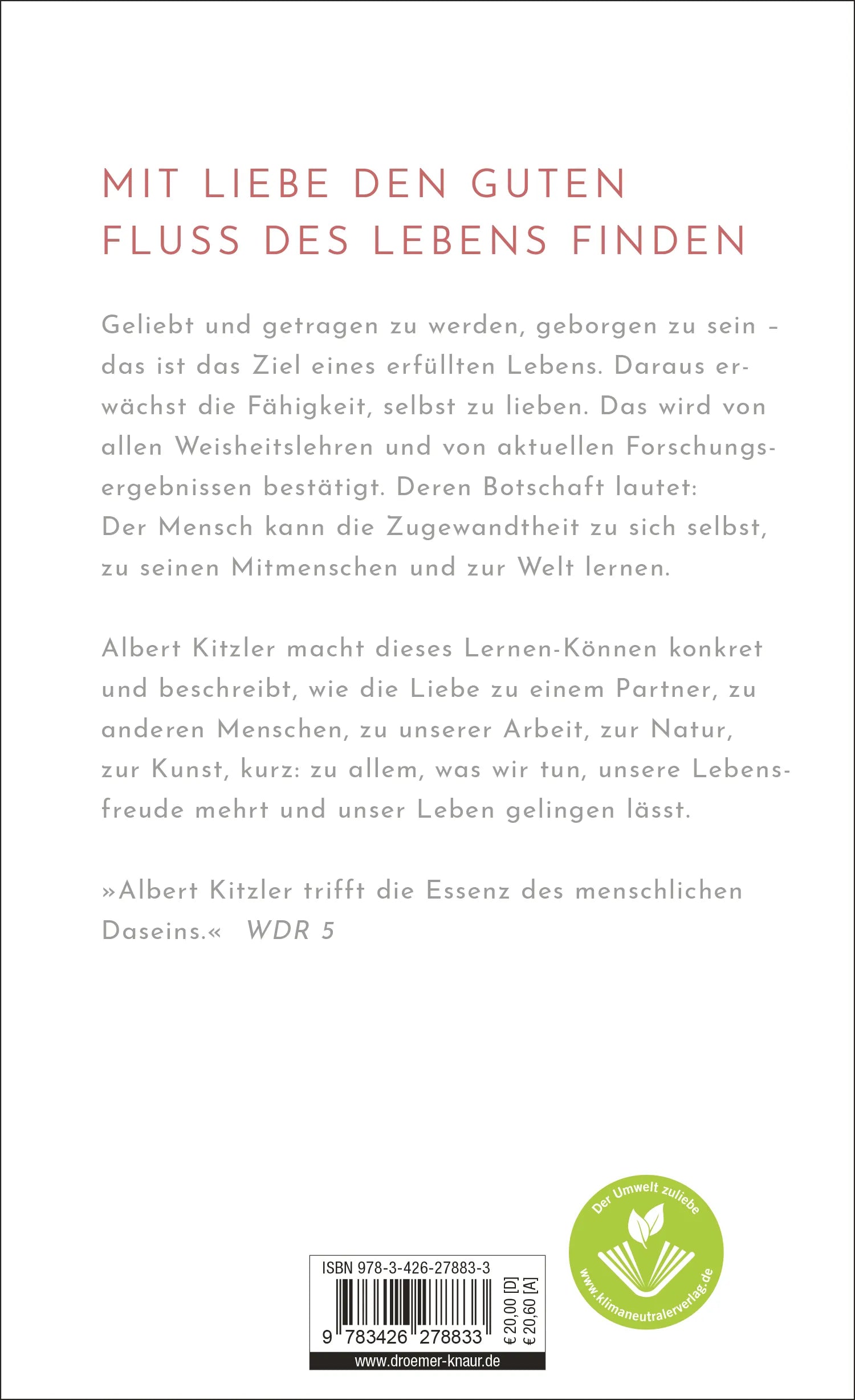 Buchrückseite von 'Die Weisheit der Liebe' mit Klappentext - Gebundene Ausgabe