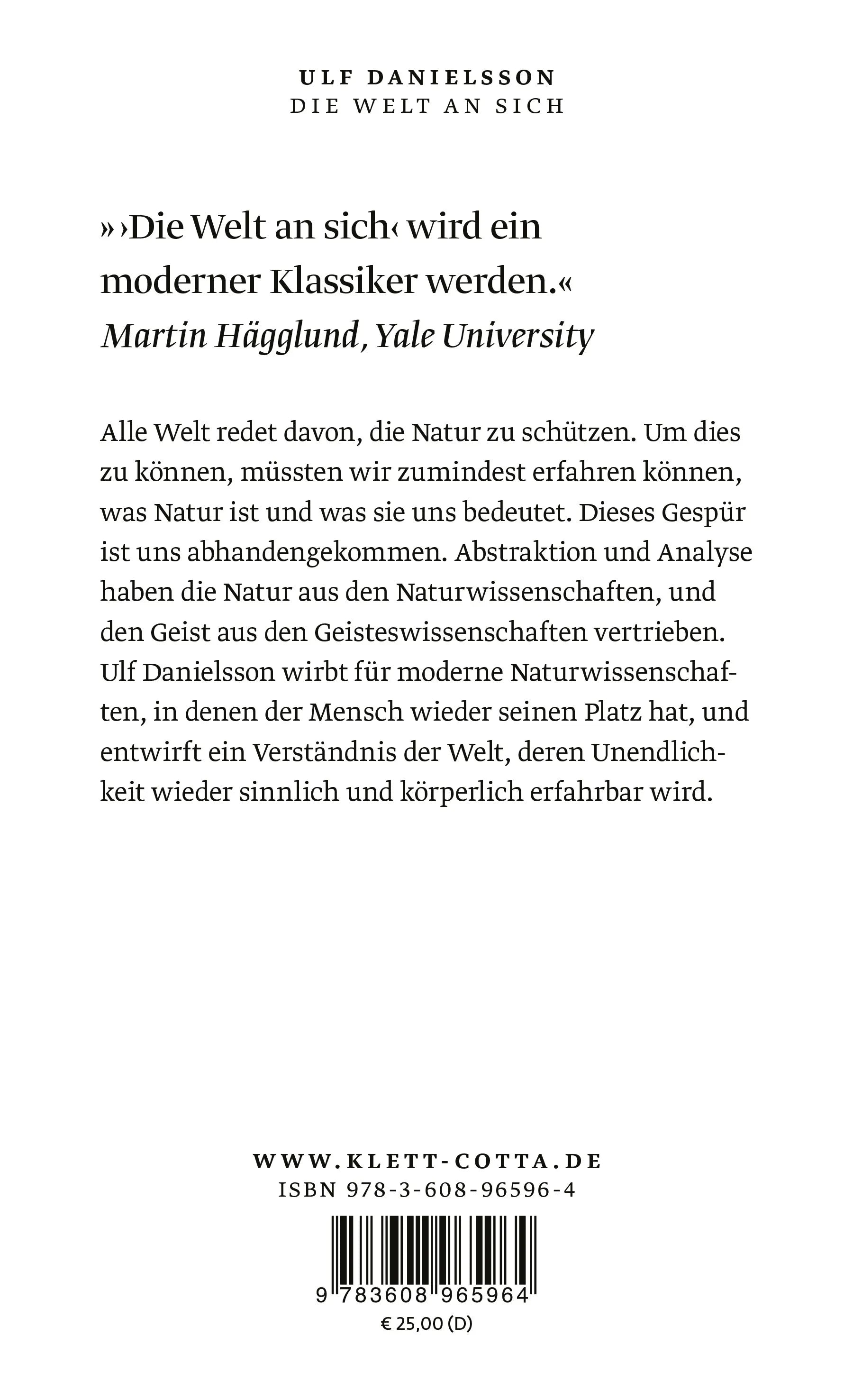 Buchrückseite von 'Die Welt an sich' mit Klappentext - Gebundene Ausgabe