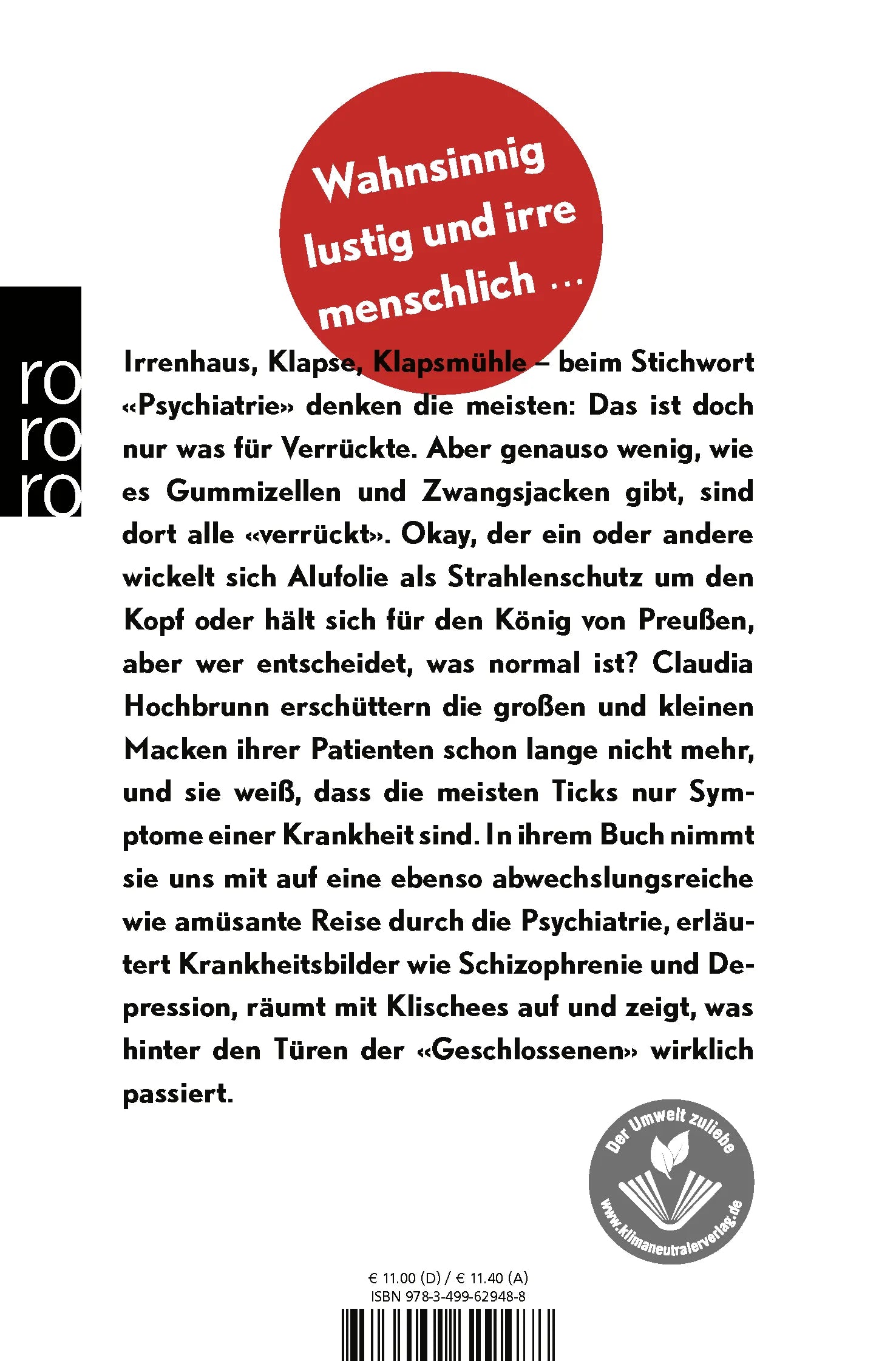 Buchrückseite von 'Die Welt, die ist ein Irrenhaus und hier ist die Zentrale' mit Klappentext - Taschenbuch