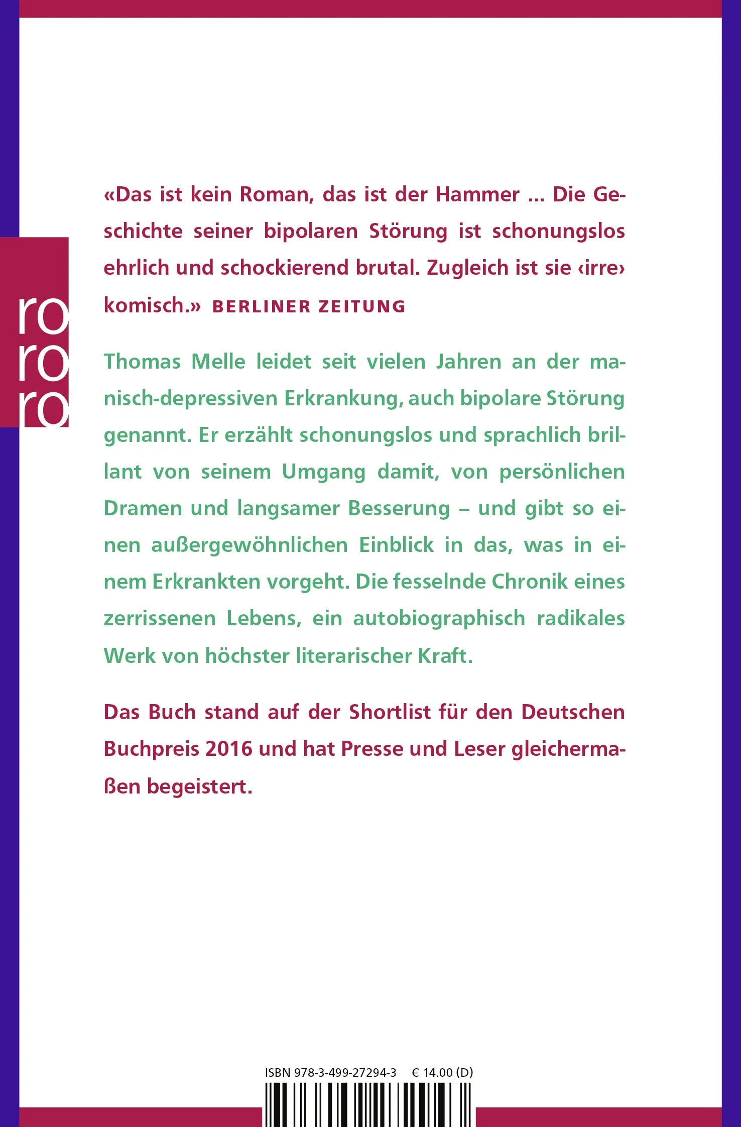 Buchrückseite von 'Die Welt im Rücken' mit Klappentext - Taschenbuch