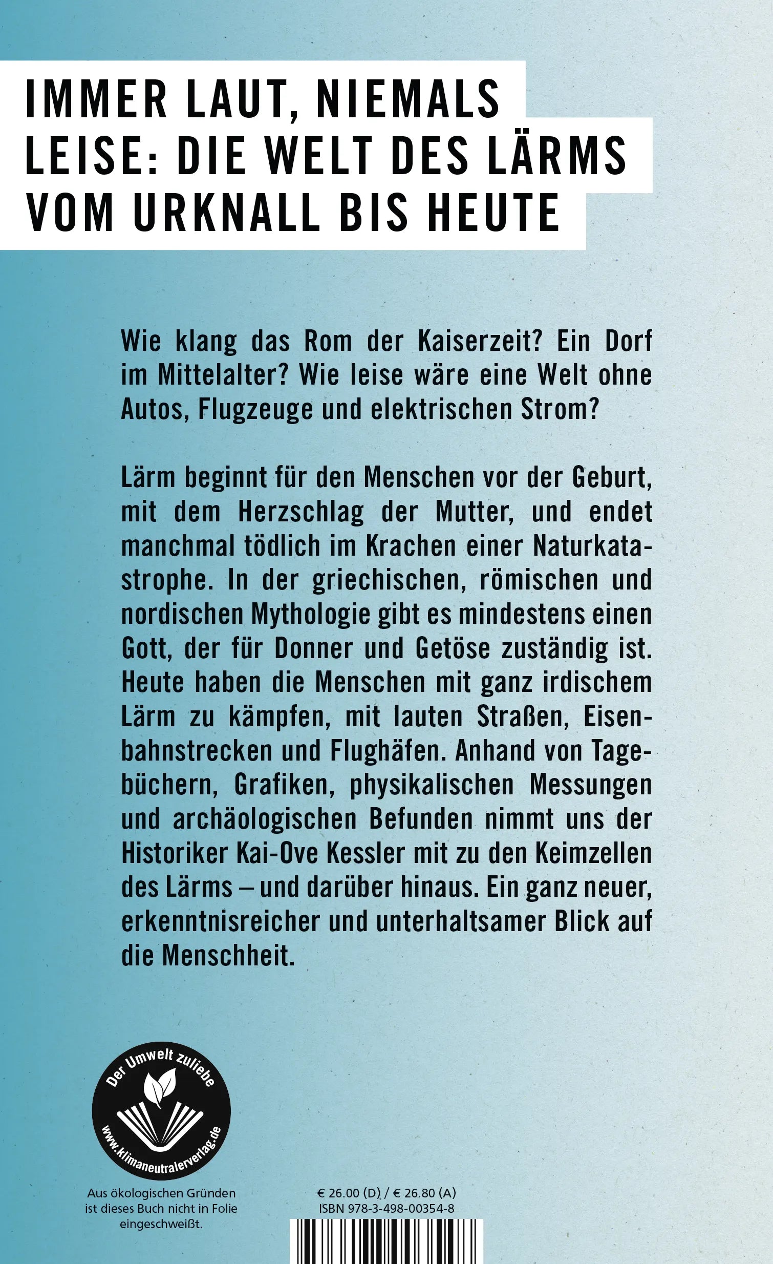 Buchrückseite von 'Die Welt ist laut' mit Klappentext - Gebundene Ausgabe