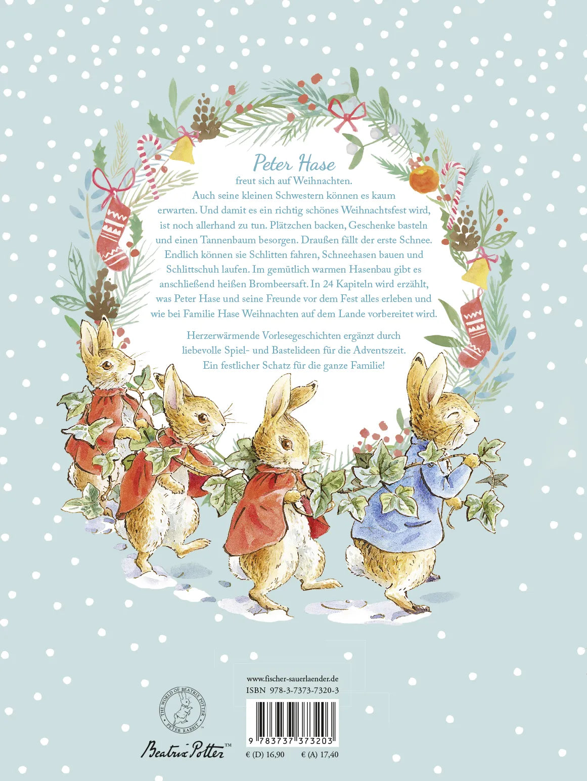 Buchrückseite von 'Die Welt von Peter Hase Weihnachten steht vor der Tür' mit Klappentext - Gebundene Ausgabe