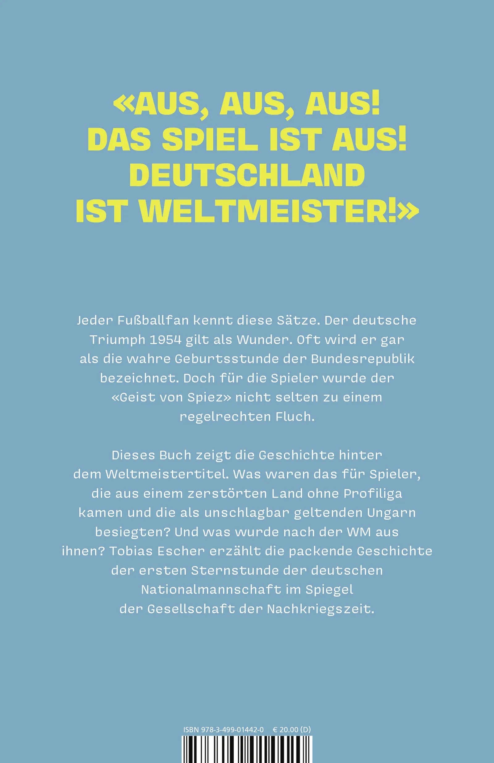 Buchrückseite von 'Die Weltmeister von Bern' mit Klappentext - Paperback