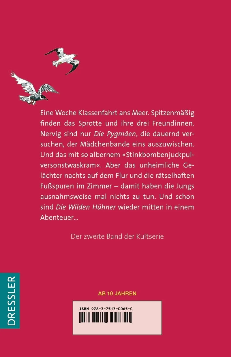 Buchrückseite von 'Die Wilden Hühner 2. Die Wilden Hühner auf Klassenfahrt' mit Klappentext - Taschenbuch