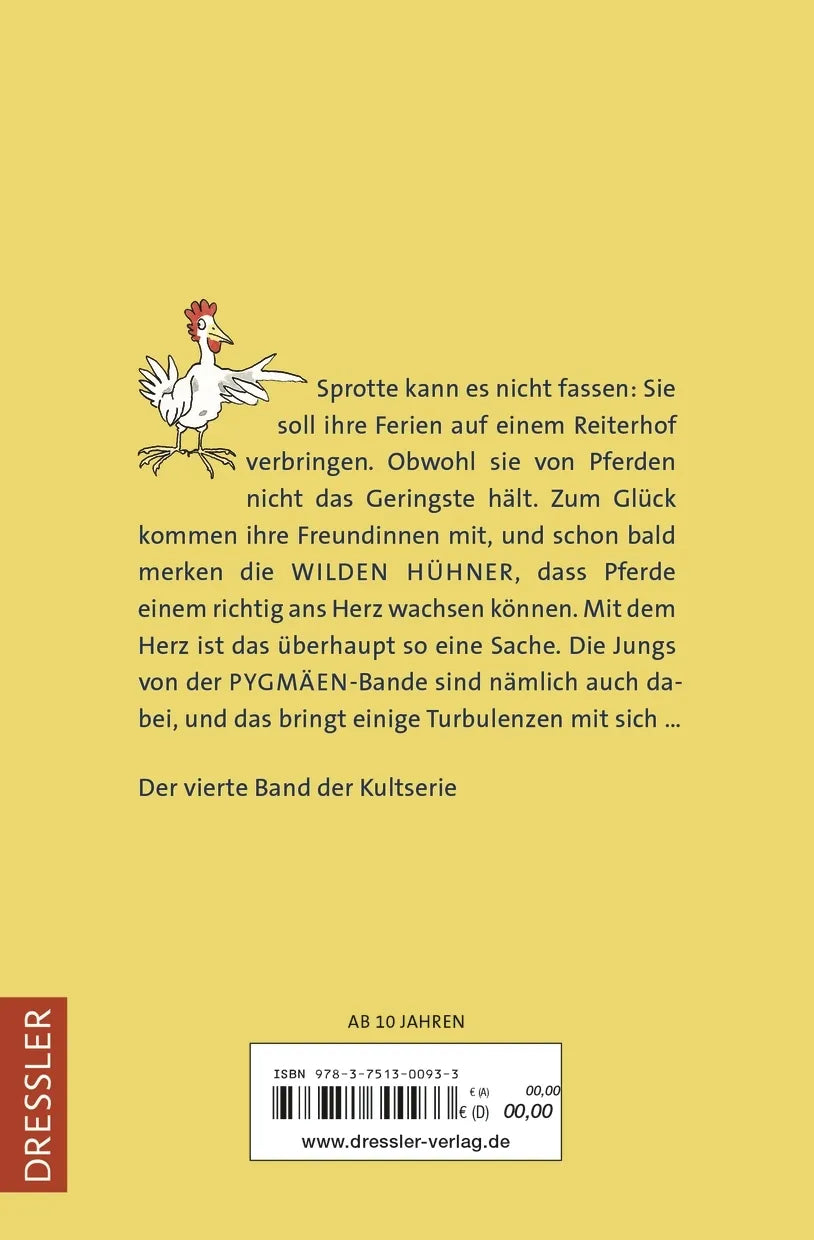 Buchrückseite von 'Die Wilden Hühner 4. Die Wilden Hühner und das Glück der Erde' mit Klappentext - Taschenbuch