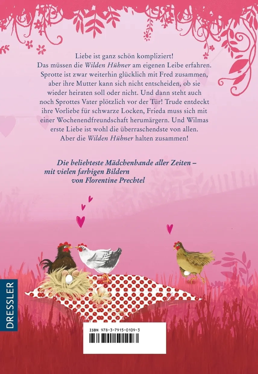 Buchrückseite von 'Die Wilden Hühner 5. Die Wilden Hühner und die Liebe' mit Klappentext - Gebundene Ausgabe
