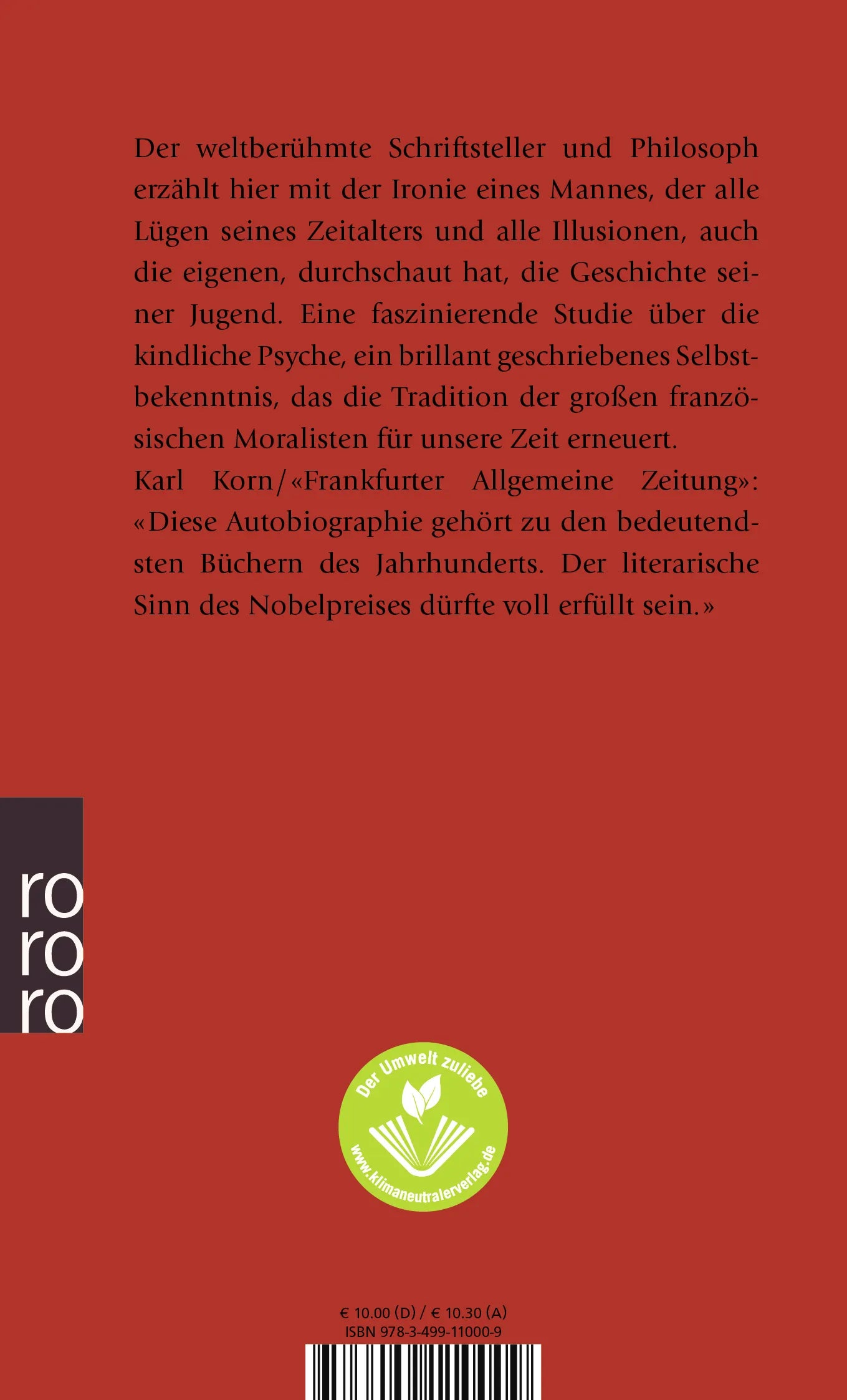 Buchrückseite von 'Die Wörter' mit Klappentext - Taschenbuch