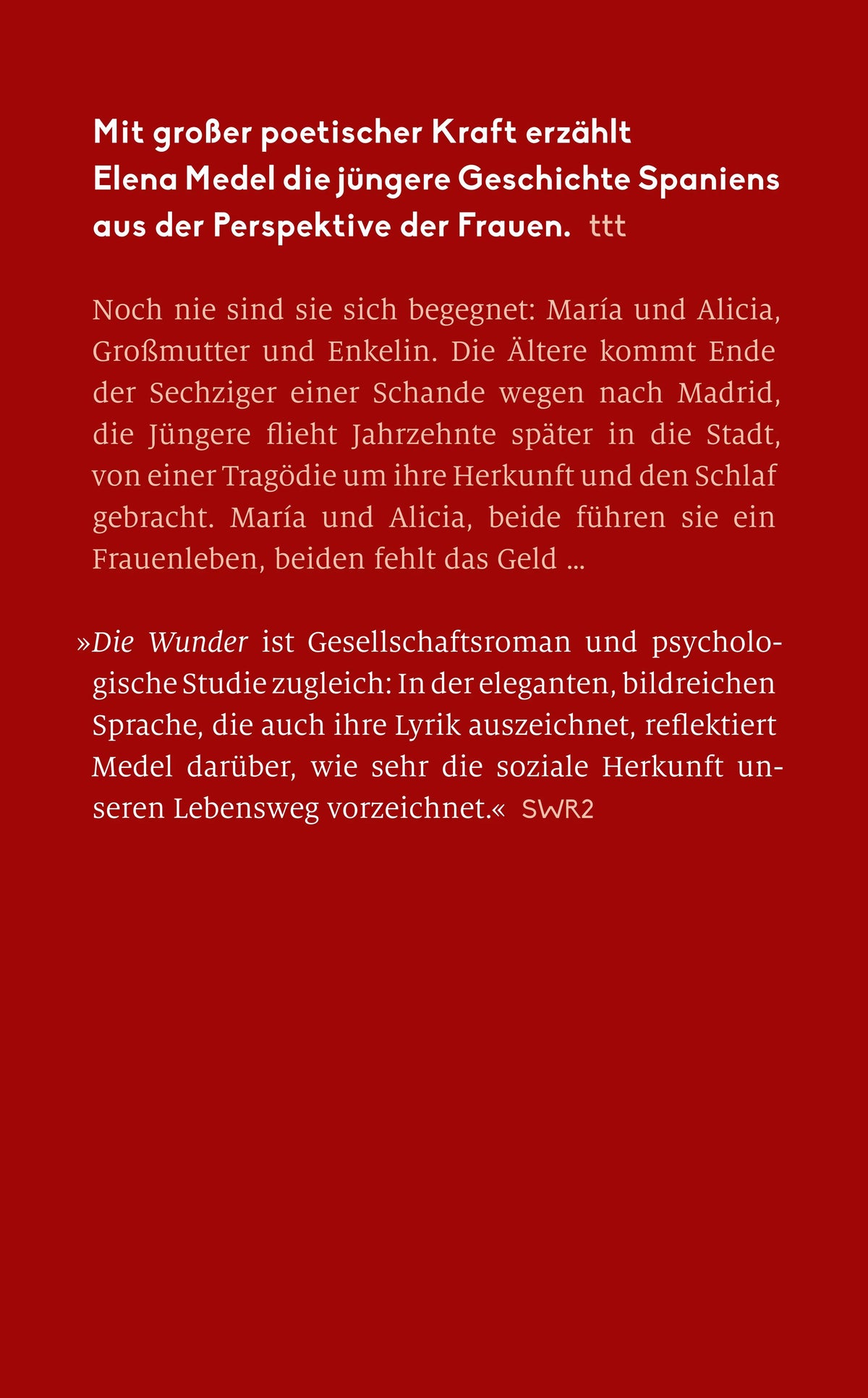 Buchrückseite von 'Die Wunder' mit Klappentext - Taschenbuch