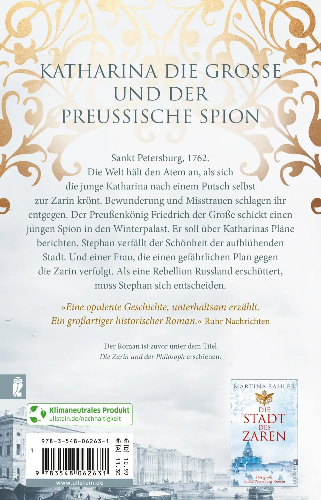 Buchrückseite von 'Die Zarin und der Spion' mit Klappentext - Taschenbuch