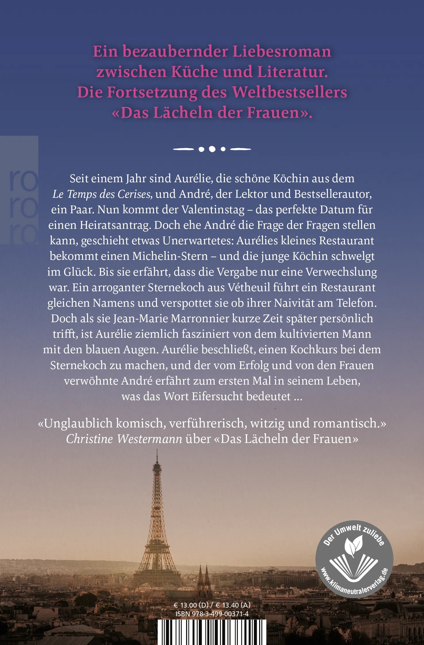 Buchrückseite von 'Die Zeit der Kirschen' mit Klappentext - Taschenbuch