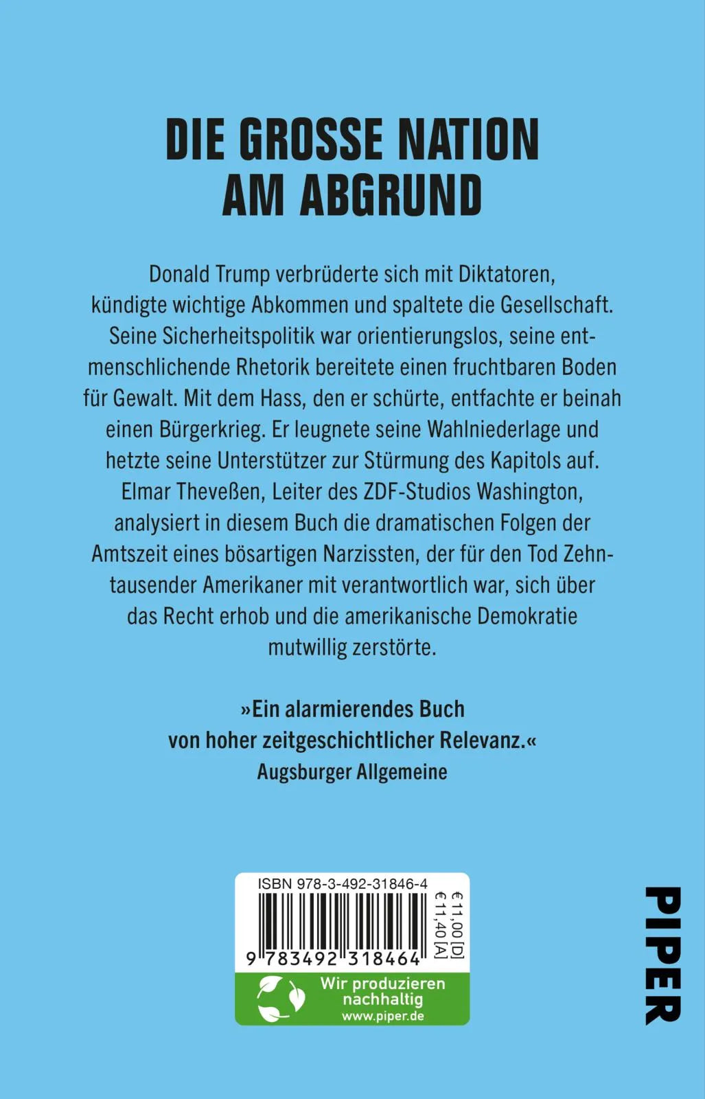 Buchrückseite von 'Die Zerstörung Amerikas' mit Klappentext - Taschenbuch