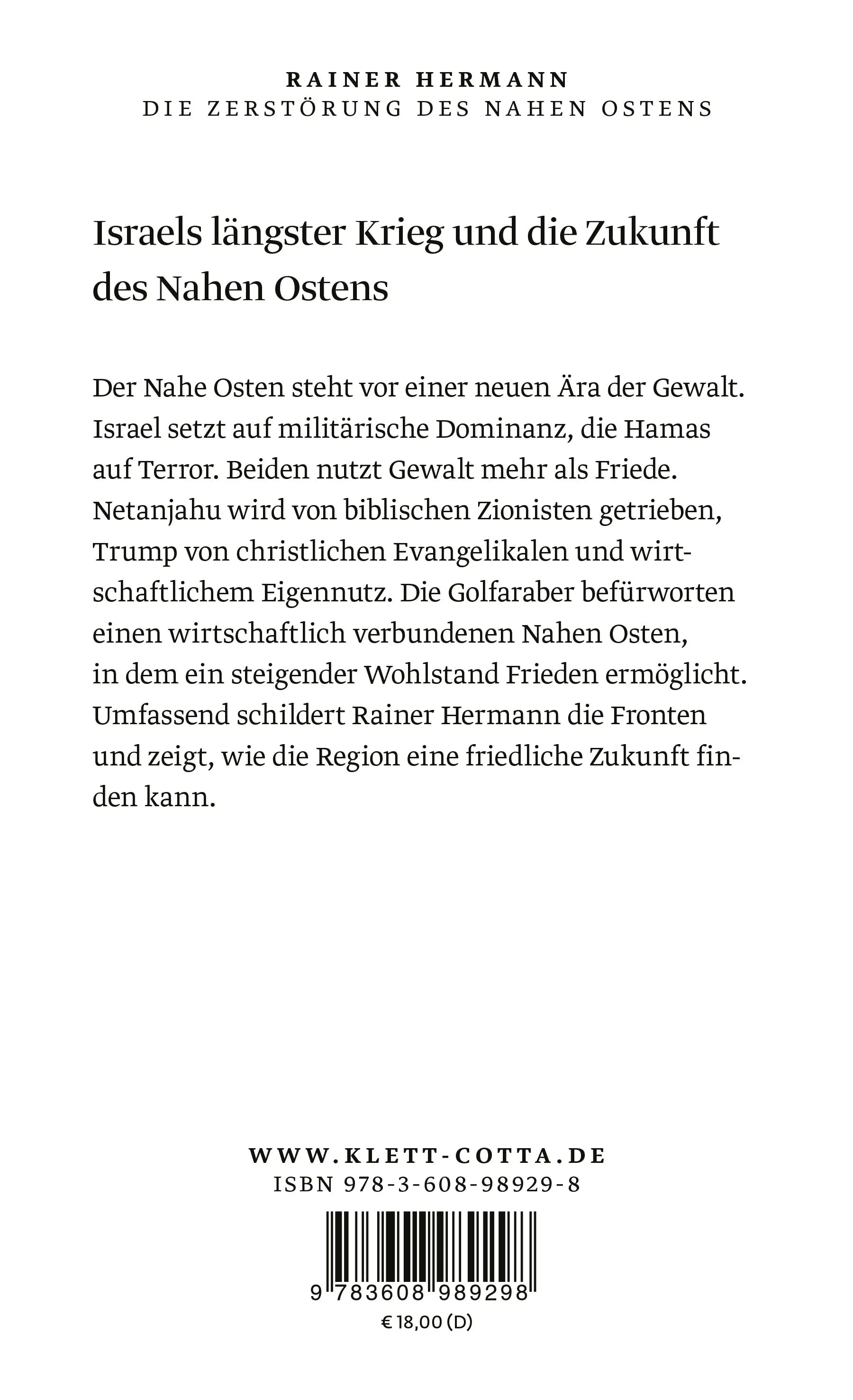 Buchrückseite von 'Die Zerstörung des Nahen Ostens' mit Klappentext - Paperback