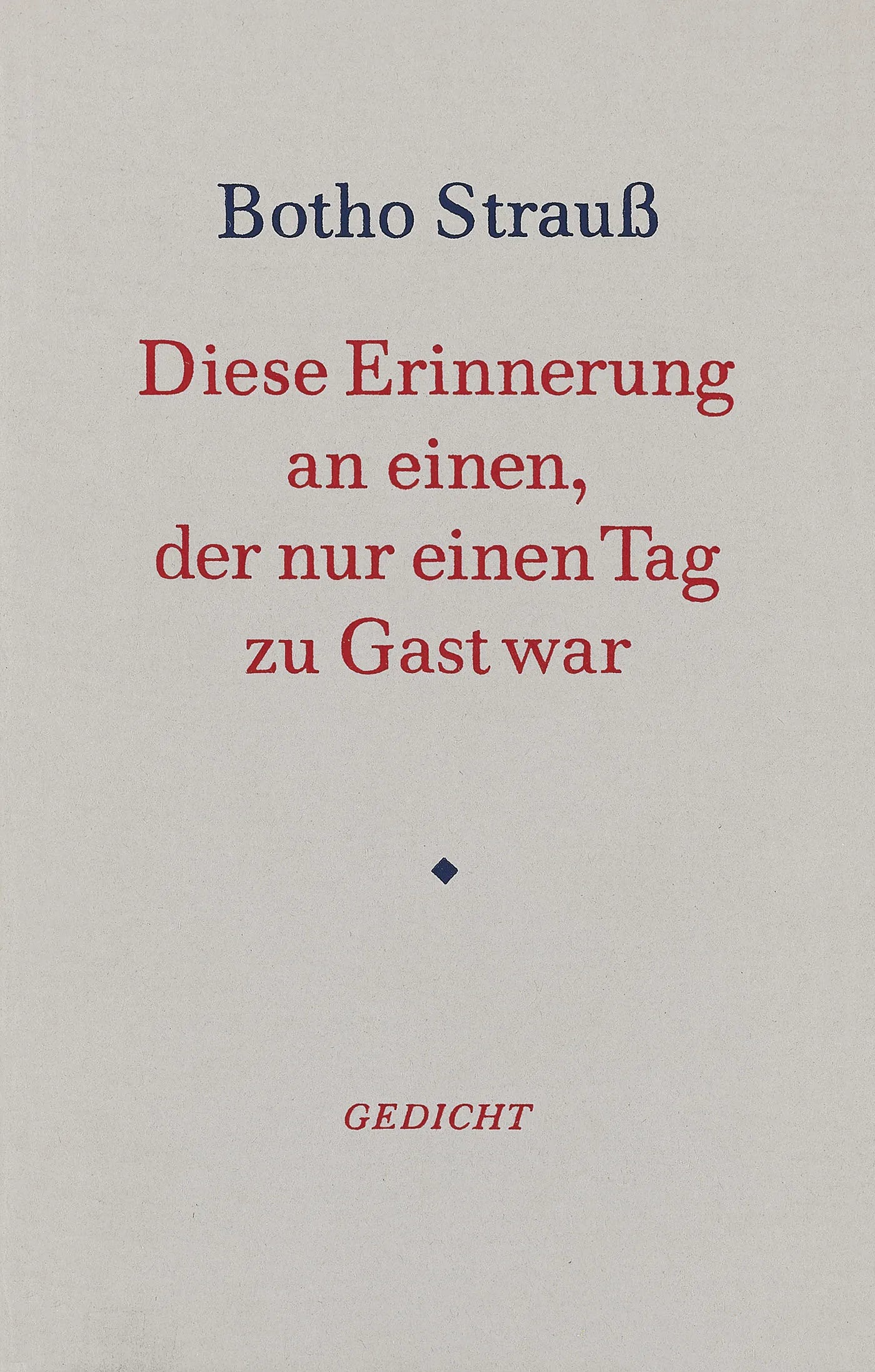 Buchcover von 'Diese Erinnerung an einen, der nur einen Tag zu Gast war' - Gebundene Ausgabe von Botho Strauß