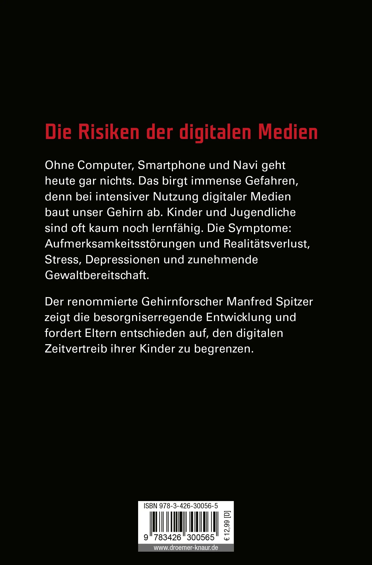 Buchrückseite von 'Digitale Demenz' mit Klappentext - Taschenbuch
