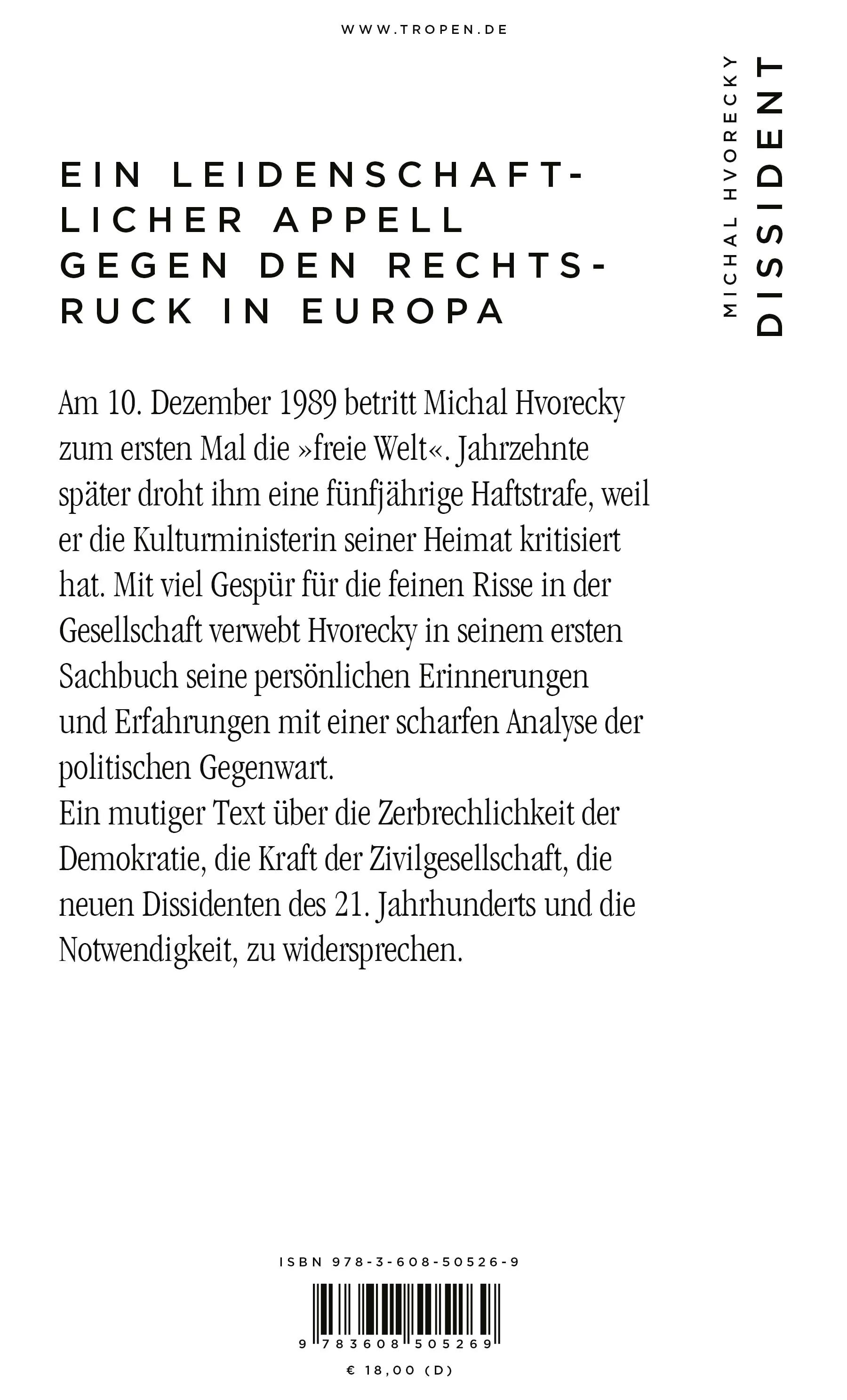 Buchrückseite von 'Dissident' mit Klappentext - Gebundene Ausgabe