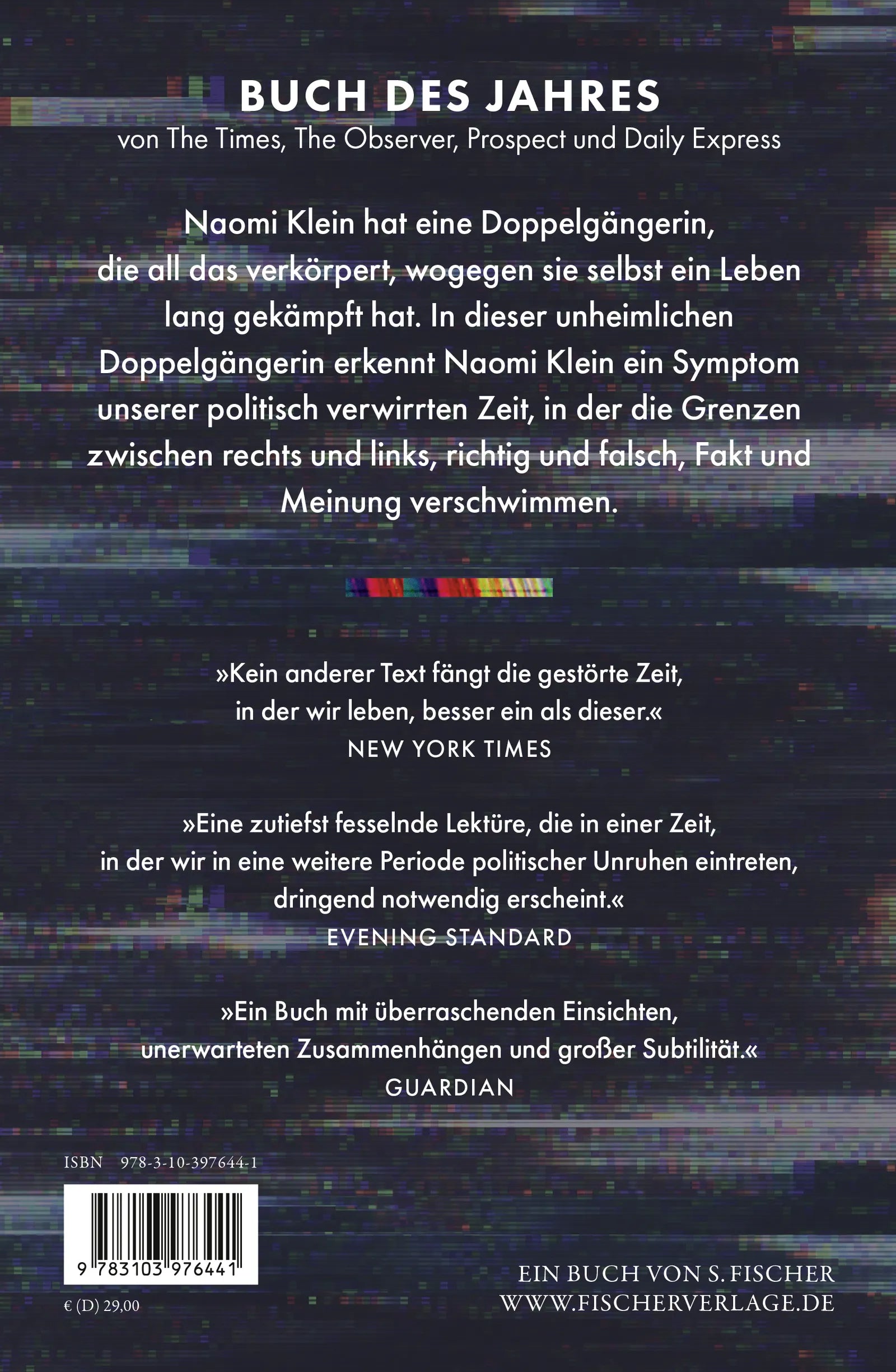Buchrückseite von 'Doppelgänger – Eine Analyse unserer gestörten Gegenwart' mit Klappentext - Gebundene Ausgabe