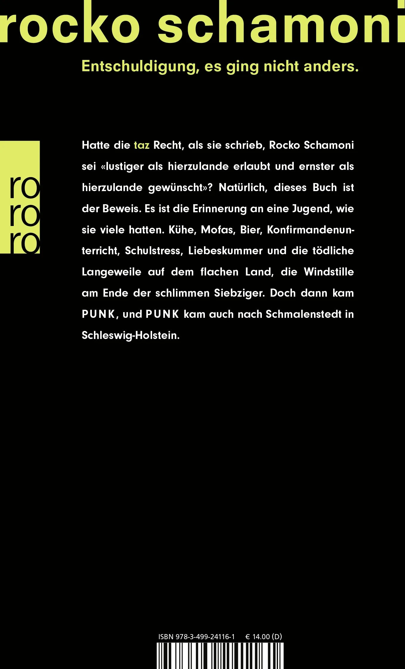 Buchrückseite von 'Dorfpunks' mit Klappentext - Taschenbuch