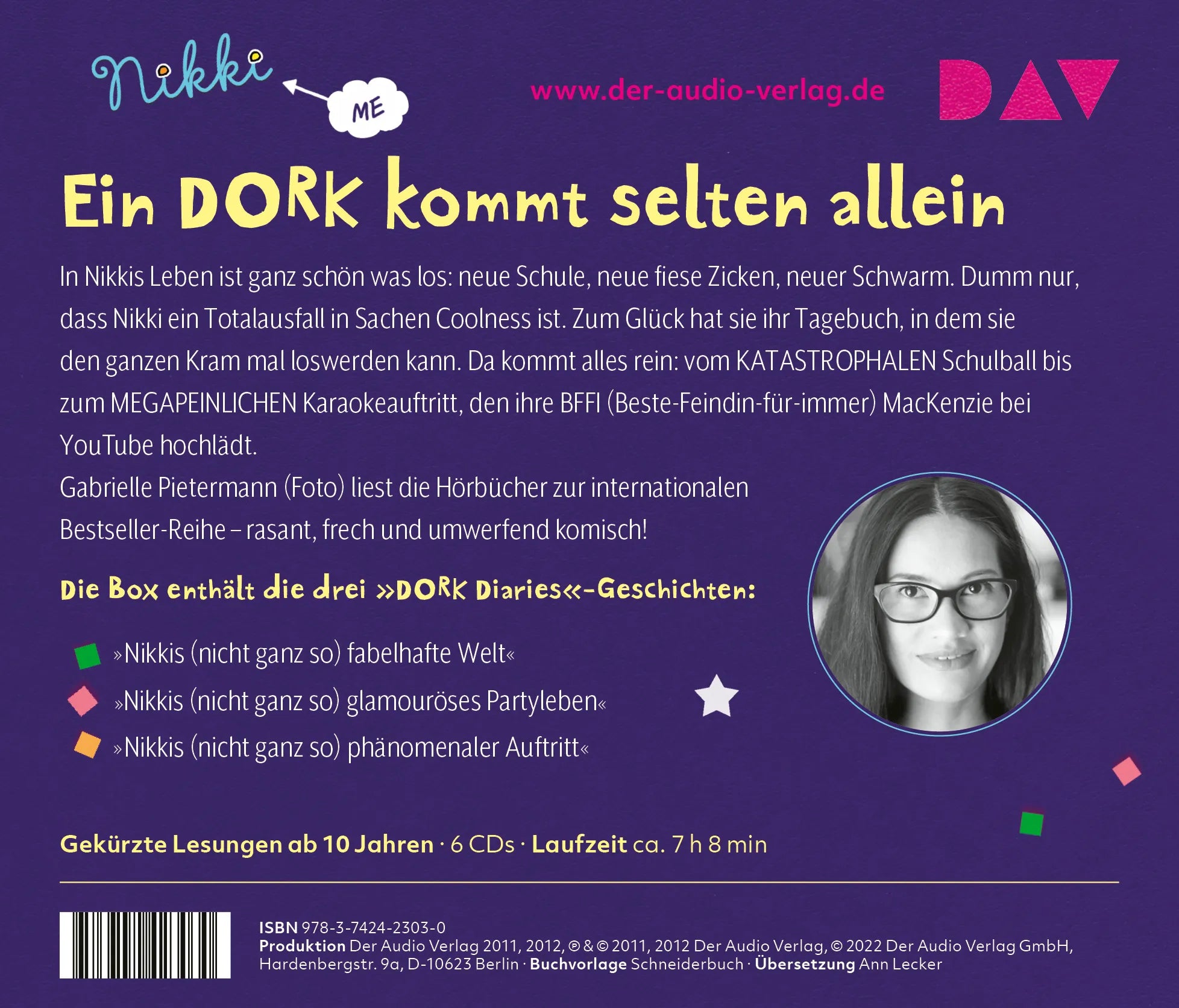 Buchrückseite von 'DORK Diaries – Die große Box' mit Klappentext - Hörbuch (CD)