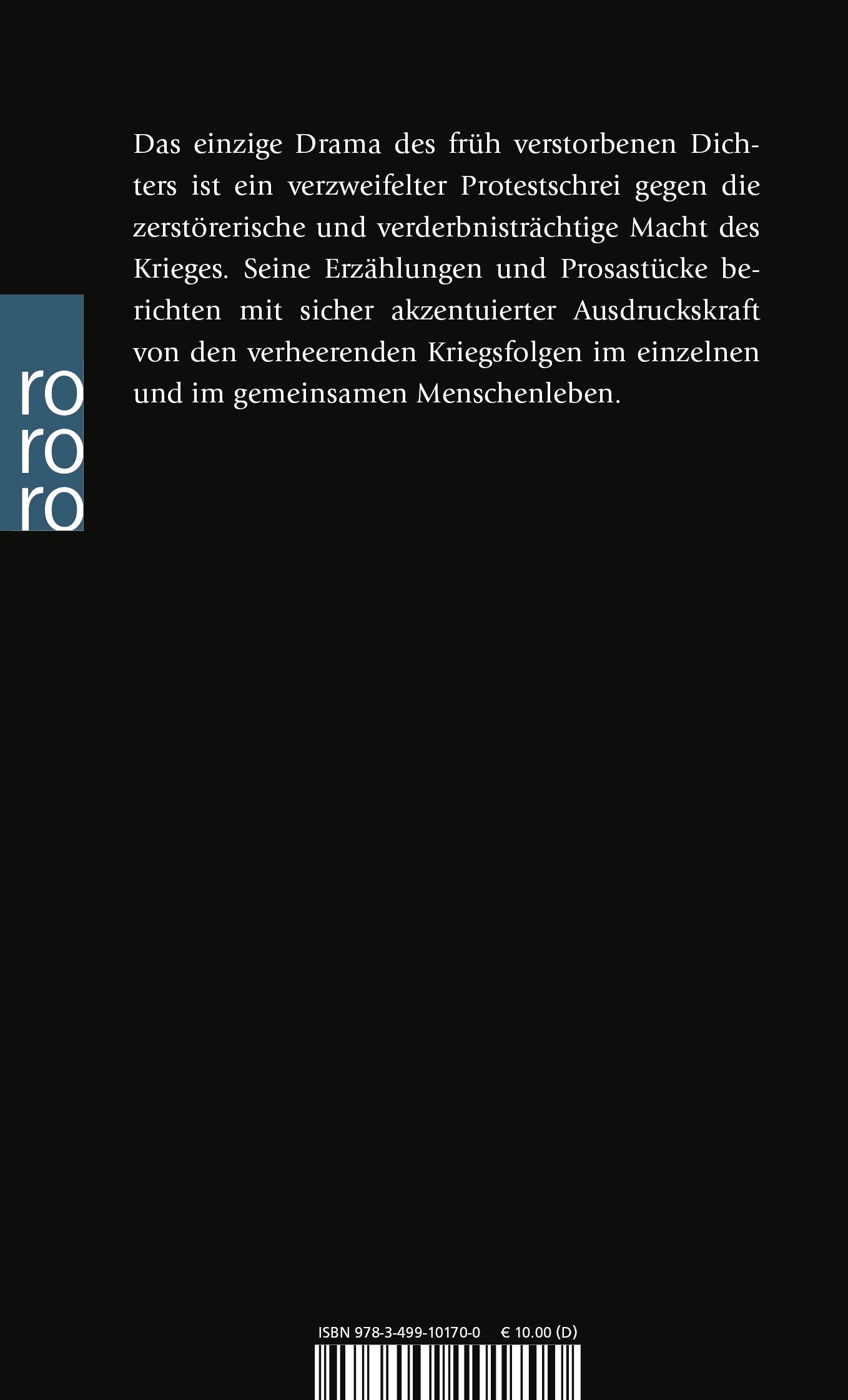Buchrückseite von 'Draußen vor der Tür' mit Klappentext - Taschenbuch