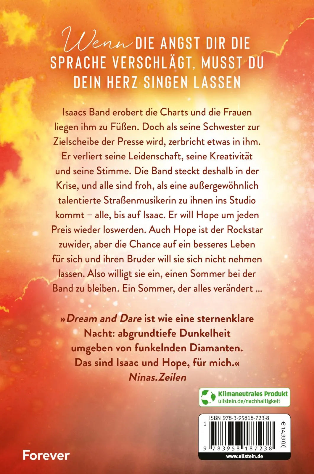 Buchrückseite von 'Dream and Dare' mit Klappentext - Paperback