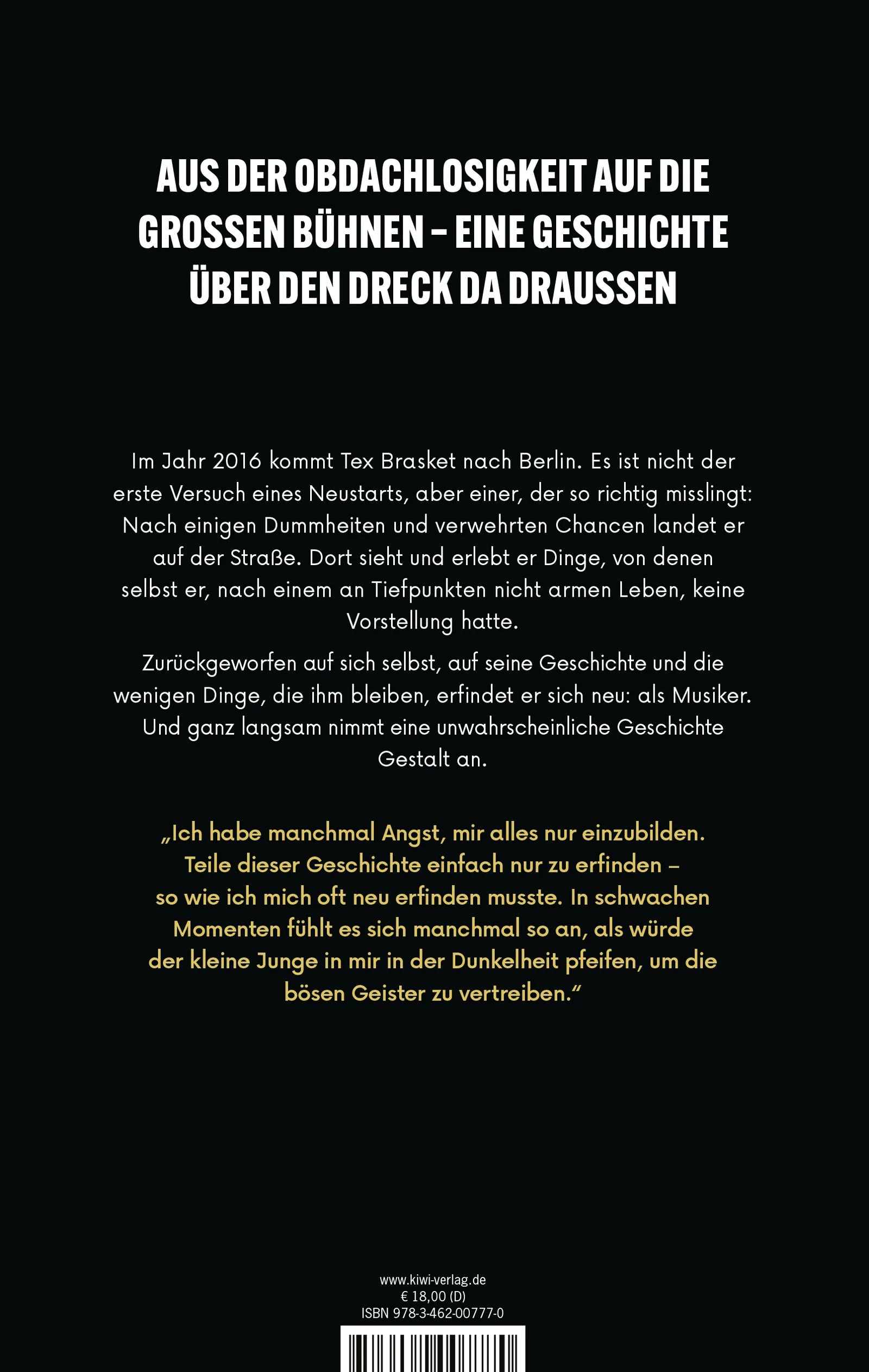 Buchrückseite von 'Dreck und Glitzer' mit Klappentext - Paperback
