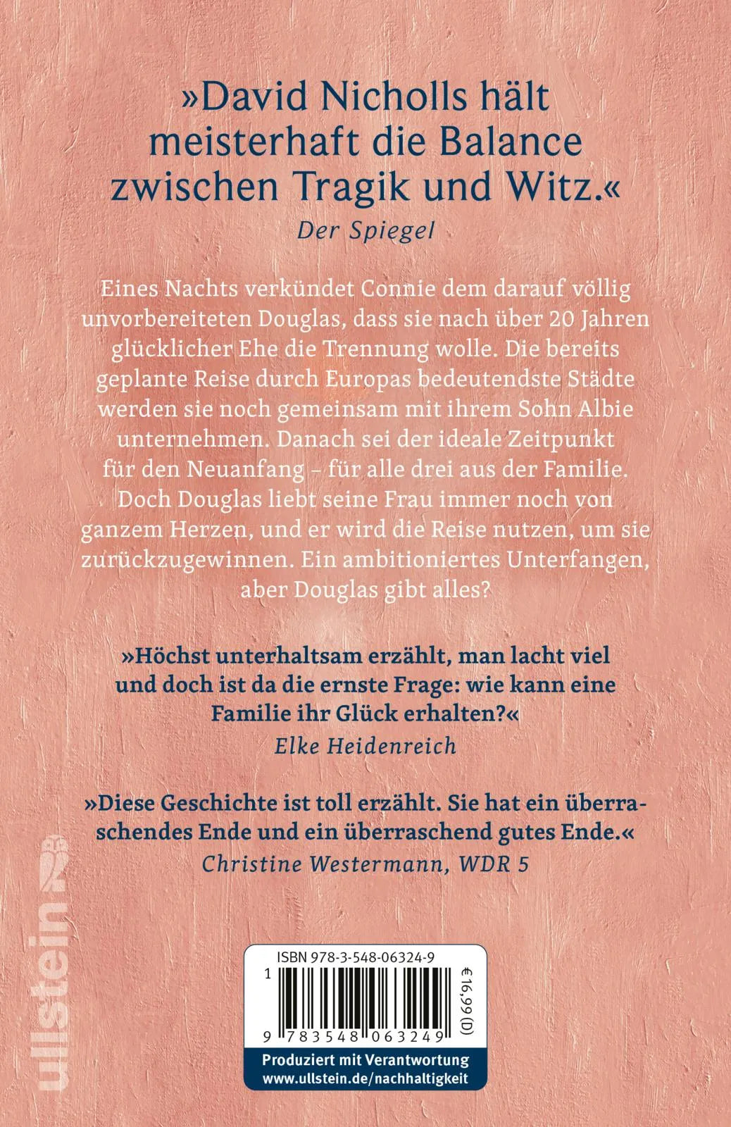 Buchrückseite von 'Drei auf Reisen' mit Klappentext - Taschenbuch