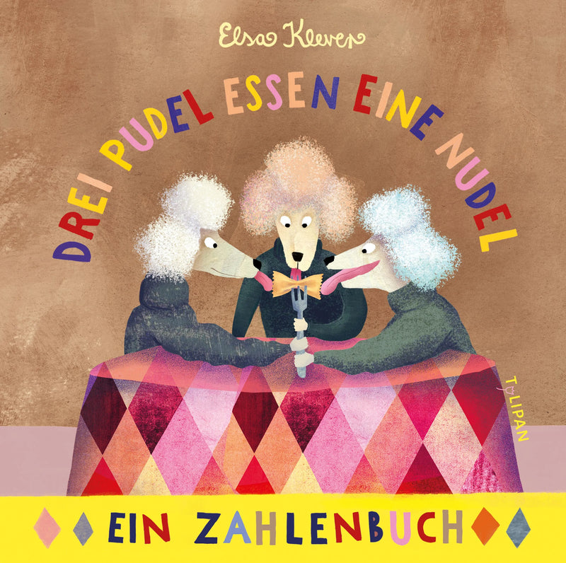 Drei Pudel essen eine Nudel