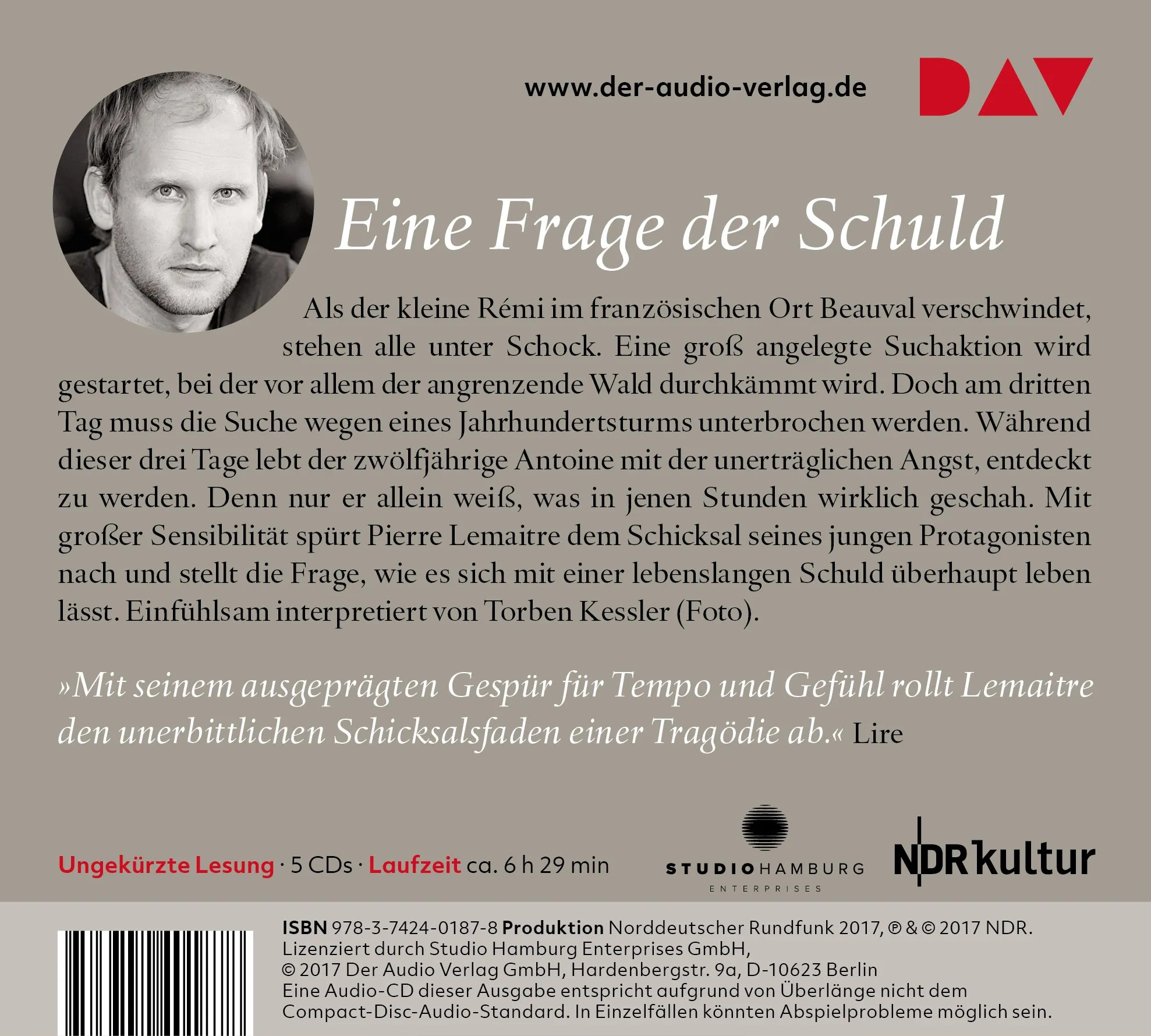 Buchrückseite von 'Drei Tage und ein Leben' mit Klappentext - Hörbuch (CD)