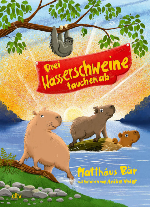 Drei Wasserschweine tauchen ab
