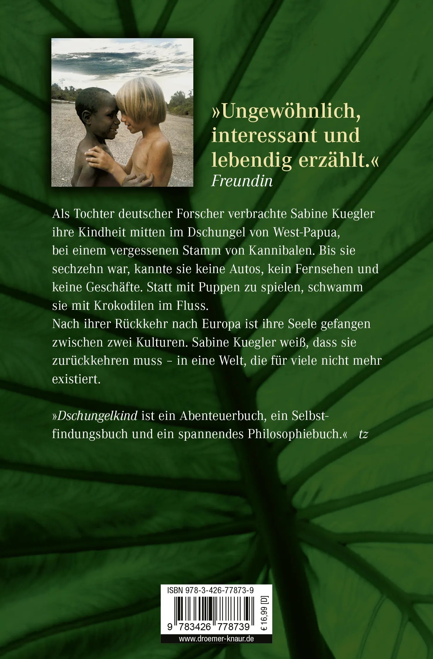 Buchrückseite von 'Dschungelkind' mit Klappentext - Taschenbuch