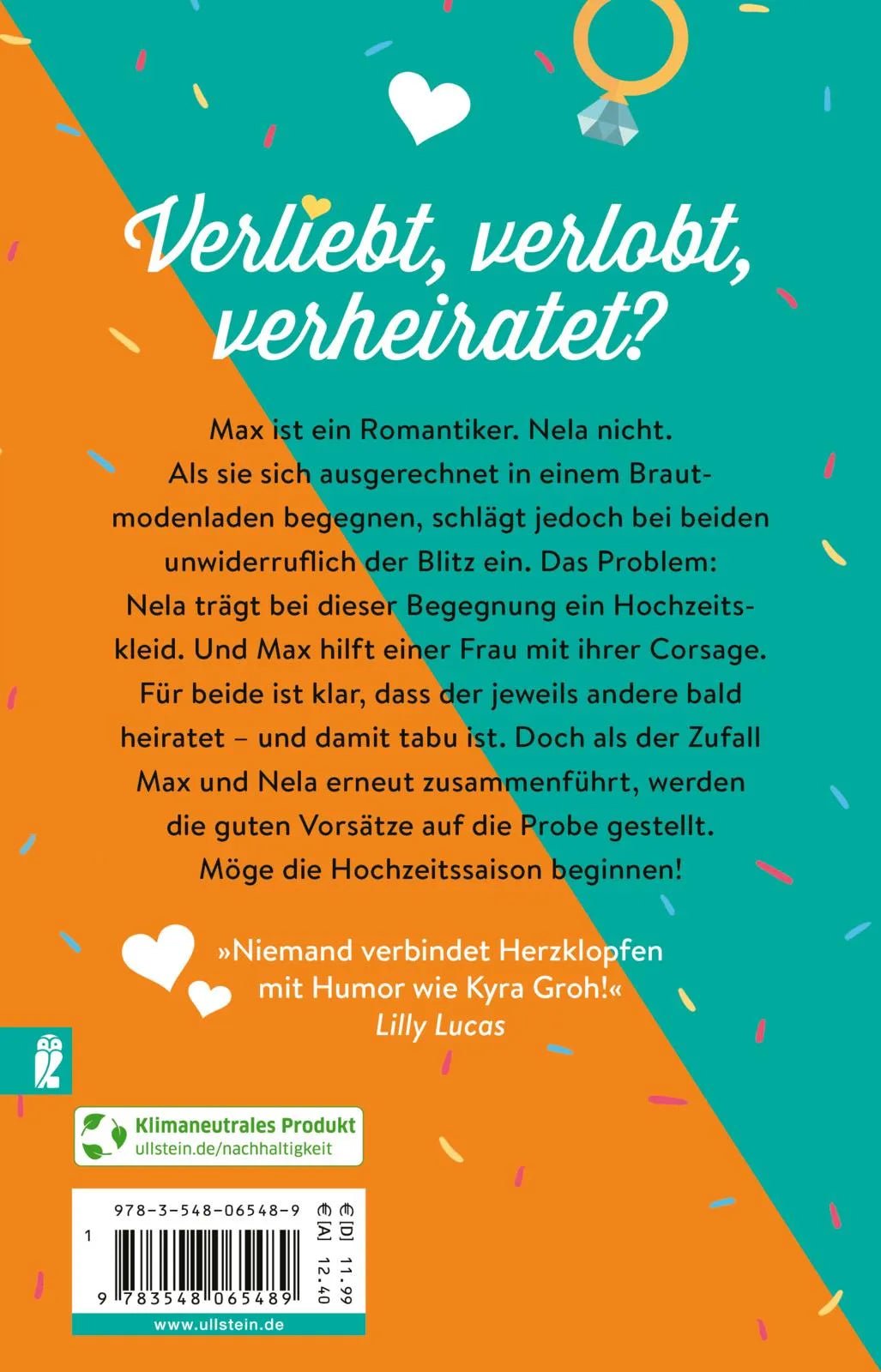 Buchrückseite von 'Du bist mein Lieblingsgefühl' mit Klappentext - Taschenbuch