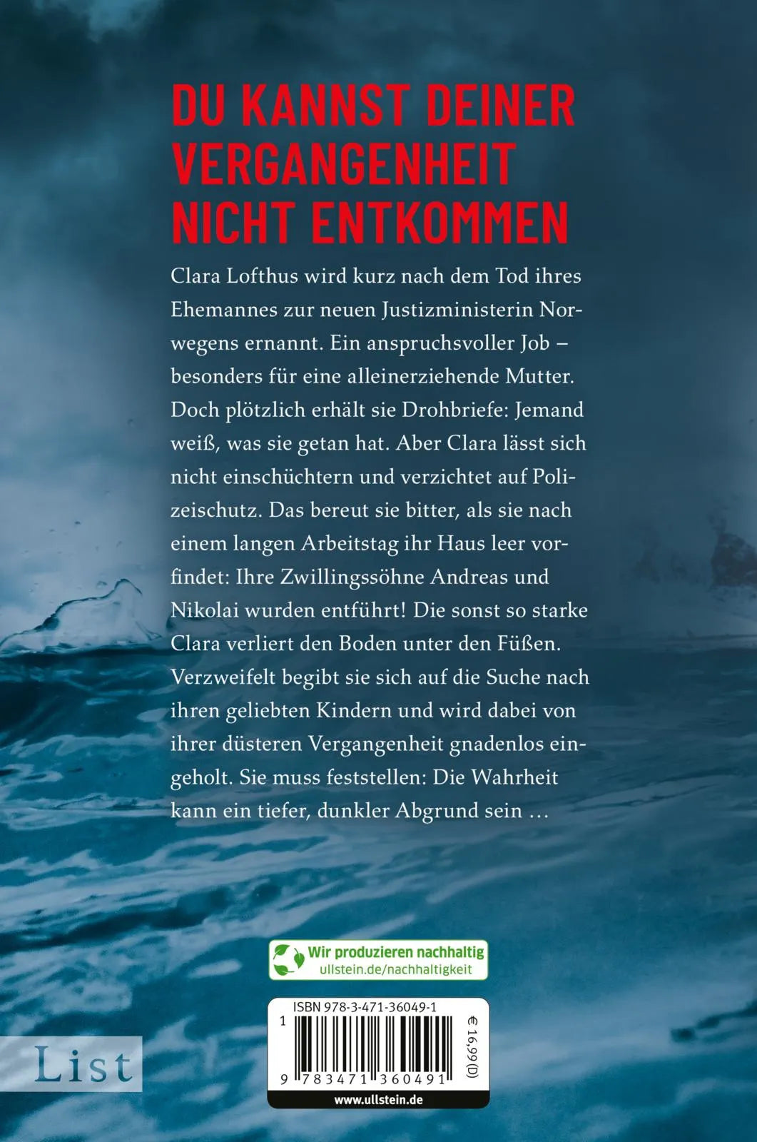 Buchrückseite von 'Dunkler Abgrund' mit Klappentext - Paperback