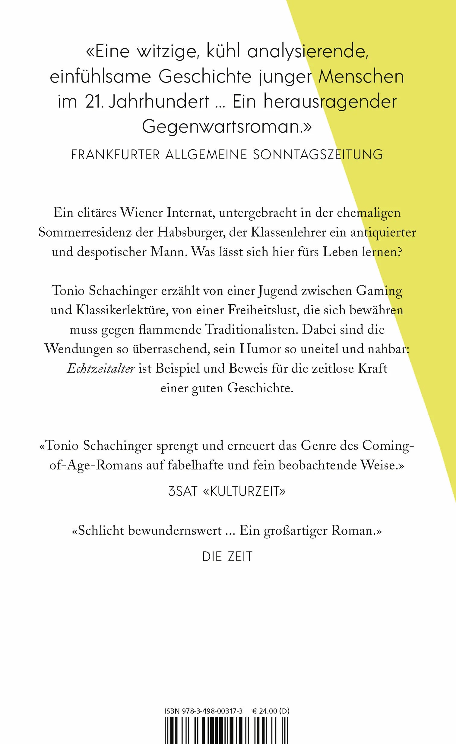 Buchrückseite von 'Echtzeitalter' mit Klappentext - Gebundene Ausgabe