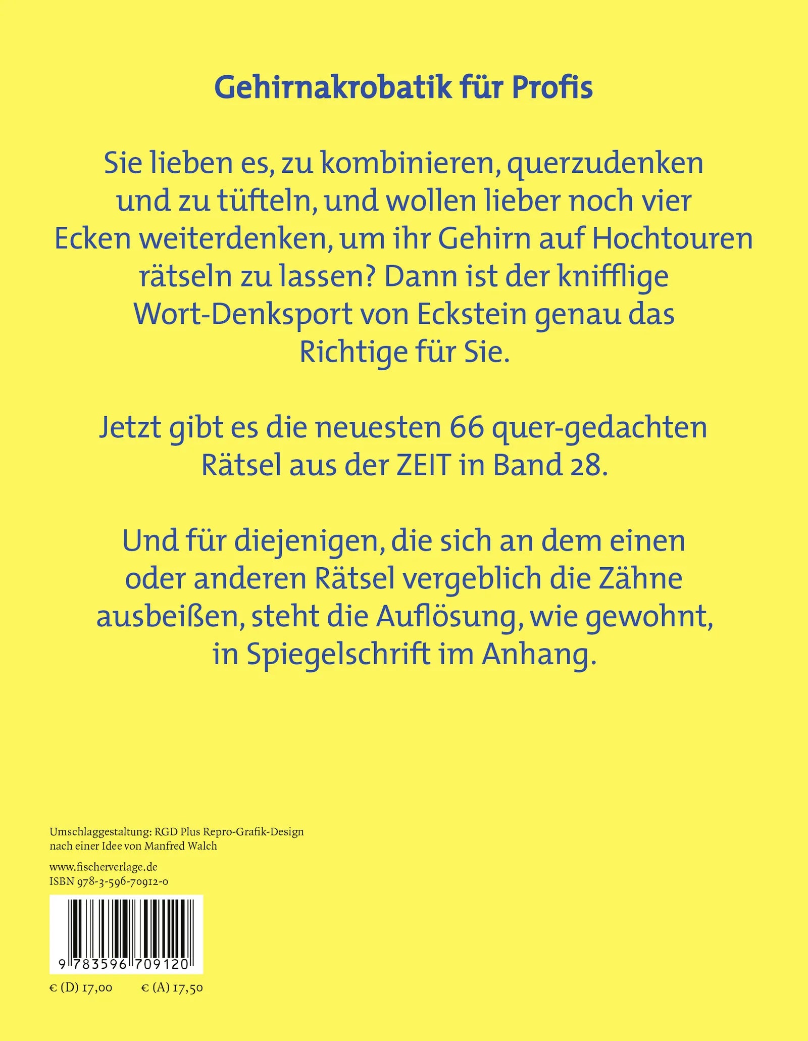 Buchrückseite von 'Eckstein - Um die Ecke gedacht 28' mit Klappentext - Taschenbuch