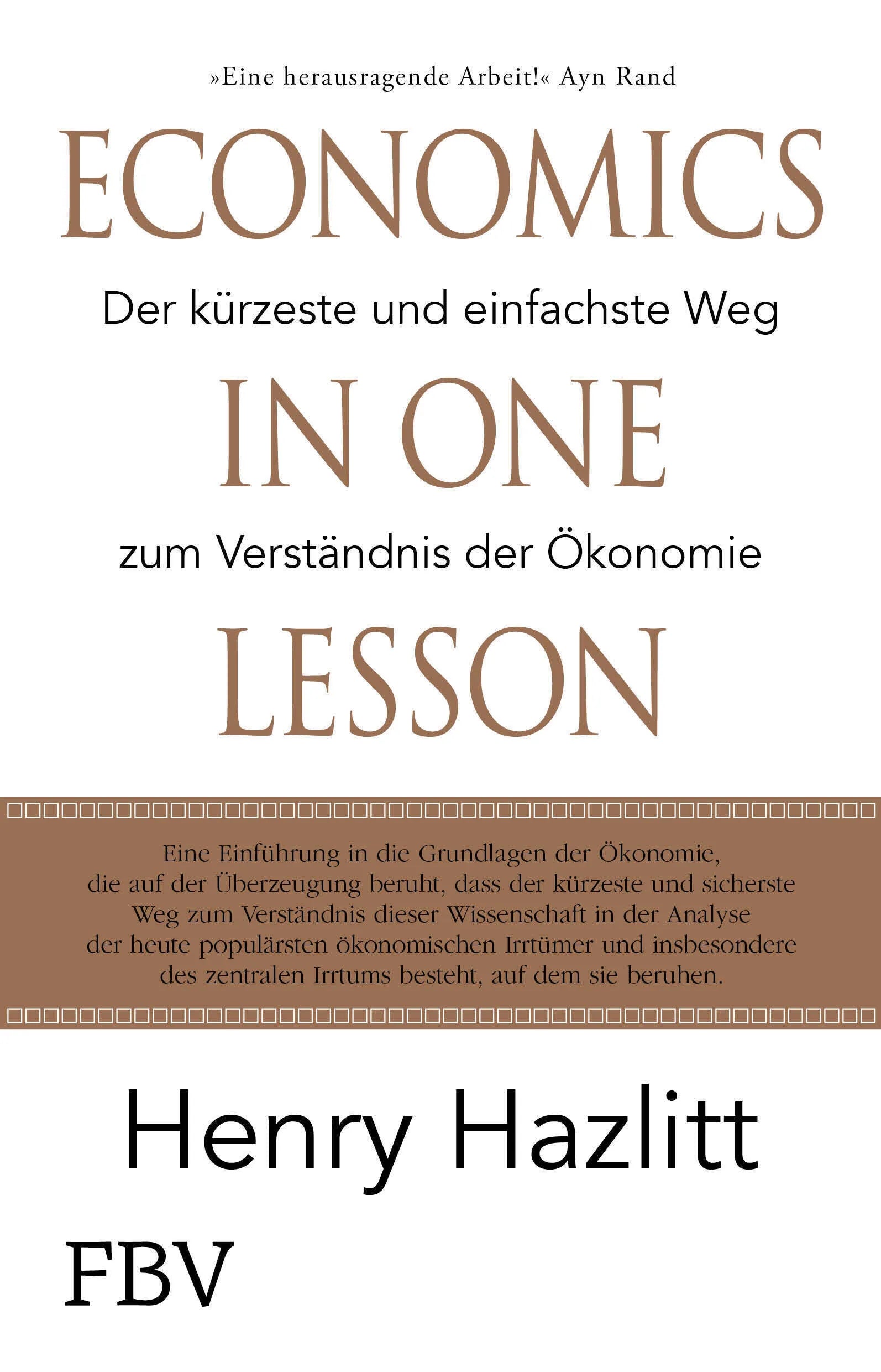 Buchcover von 'Economics in one Lesson' - Gebundene Ausgabe von Henry Hazlitt